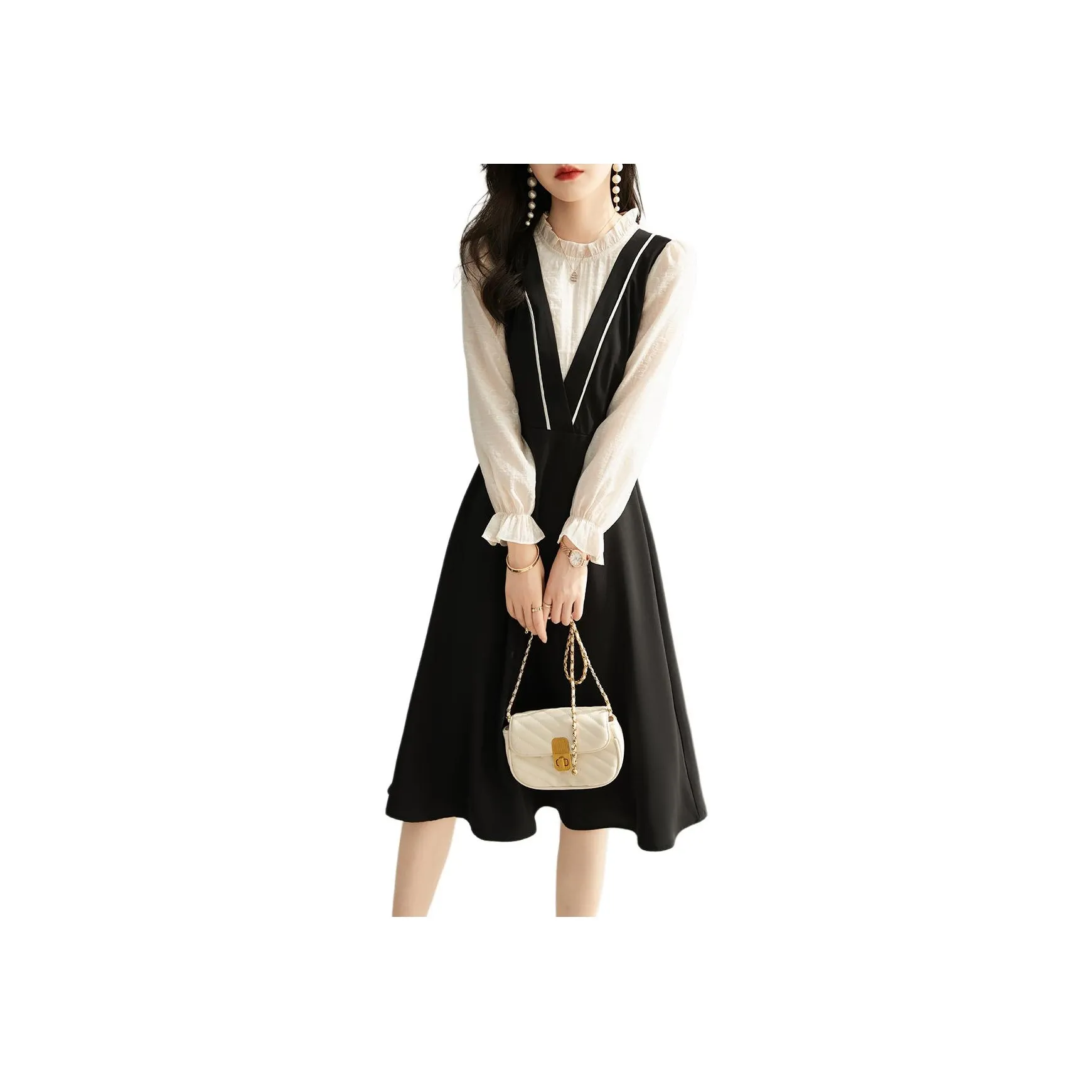 XWI Длинное платье с длинным рукавом женское Хепберн черный