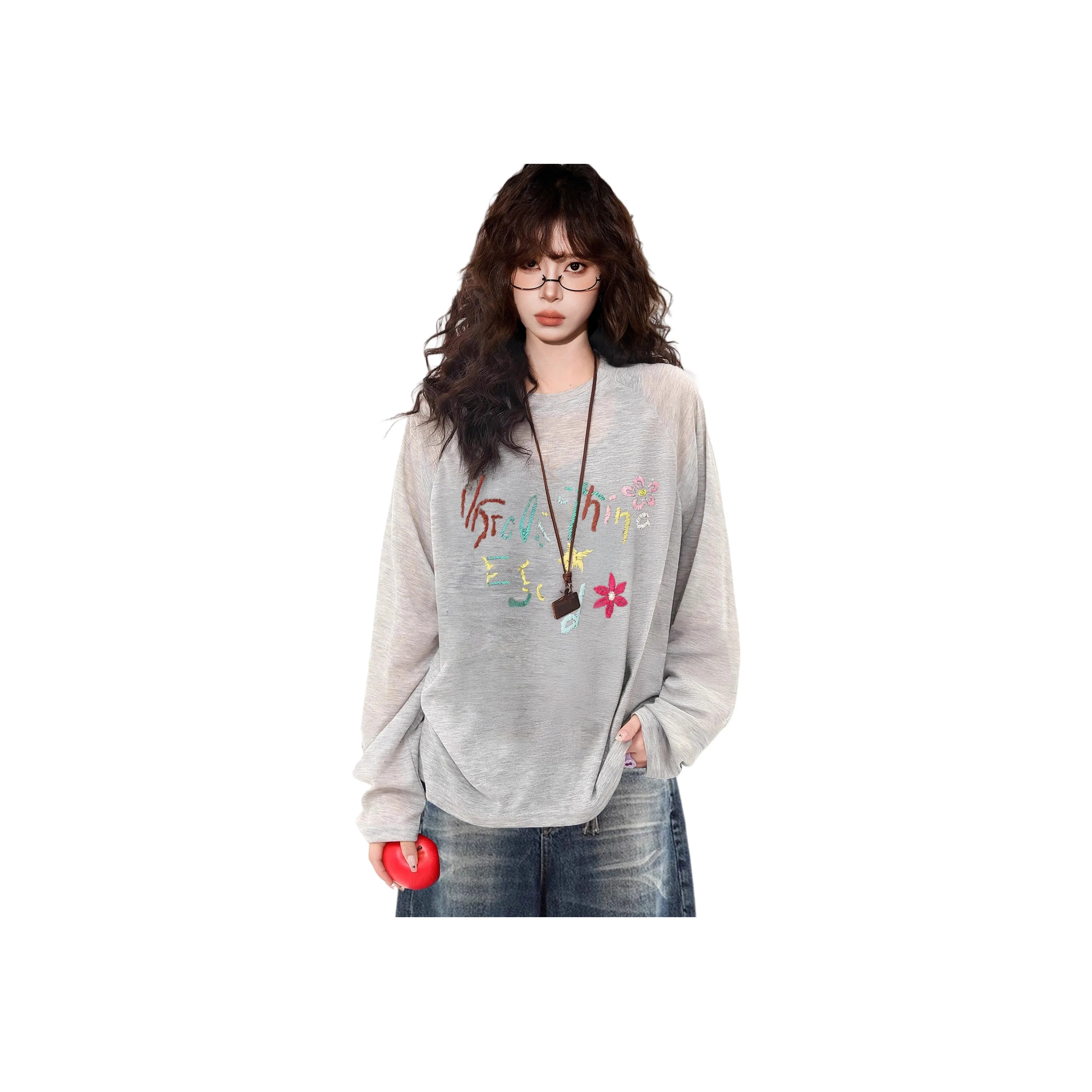 Princess Berdele T-рубашка Летняя Свободного кроя Верхняя одежда Длинный рукав Прозрачный Дышащий Кондиционирование воздуха Топ Женские