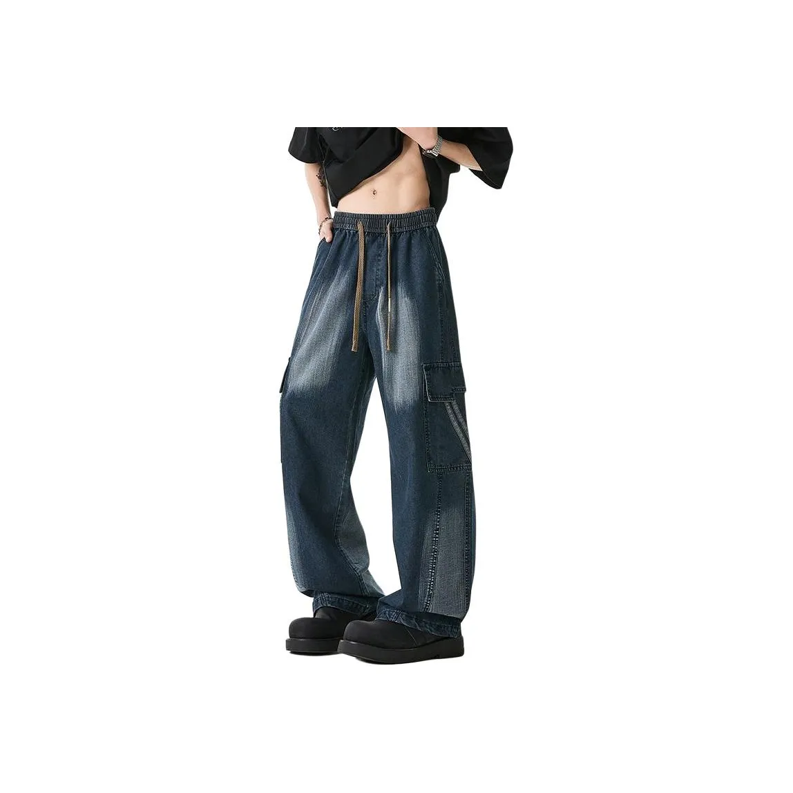 DONGDONGGUAI Темно-синий Синий Унисекс Джинсы