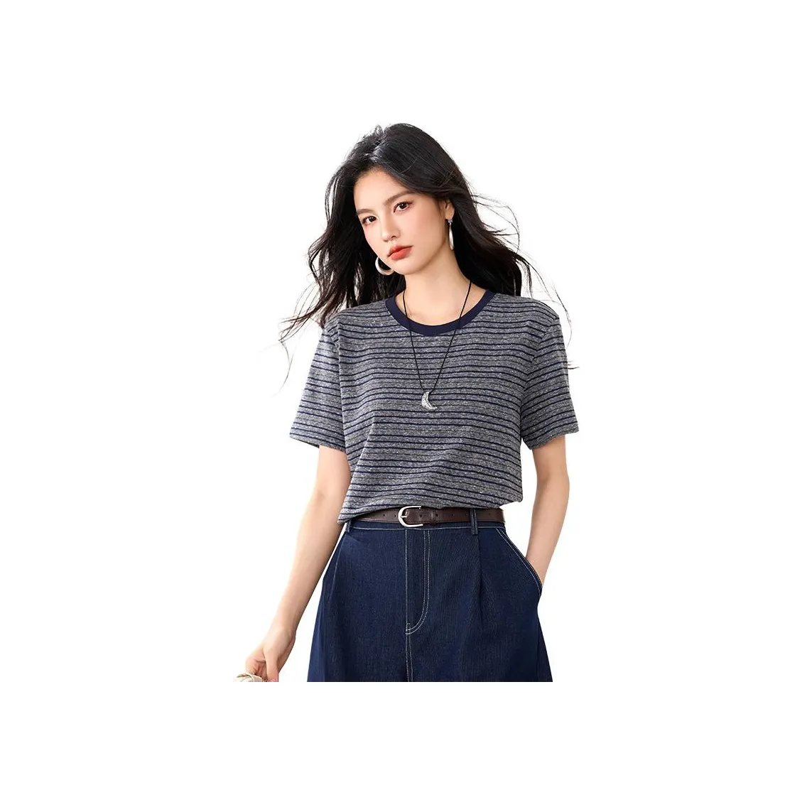 La Chapelle Серо-голубые Полосатые Женские Рубашки