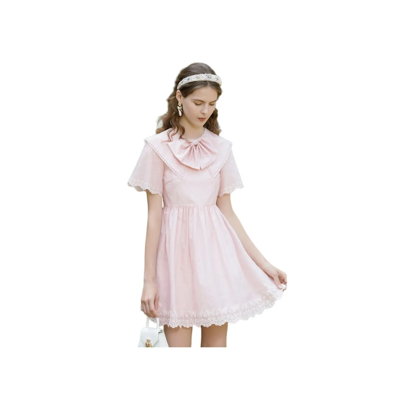 JORYAweekend Короткий рукав Платье Женское Романтическое Розовое