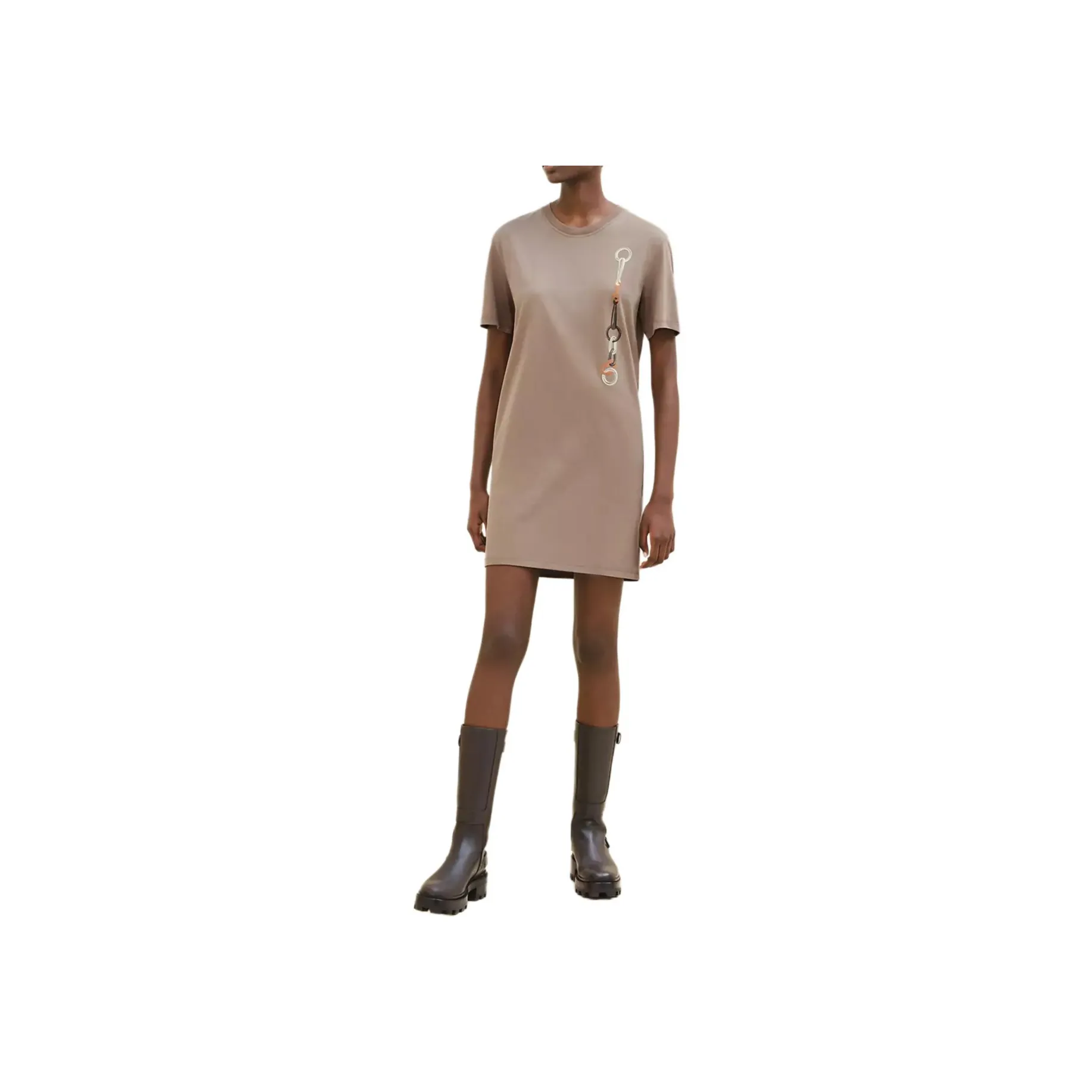 HERMES Short Sleeved Dress Women's Taupe