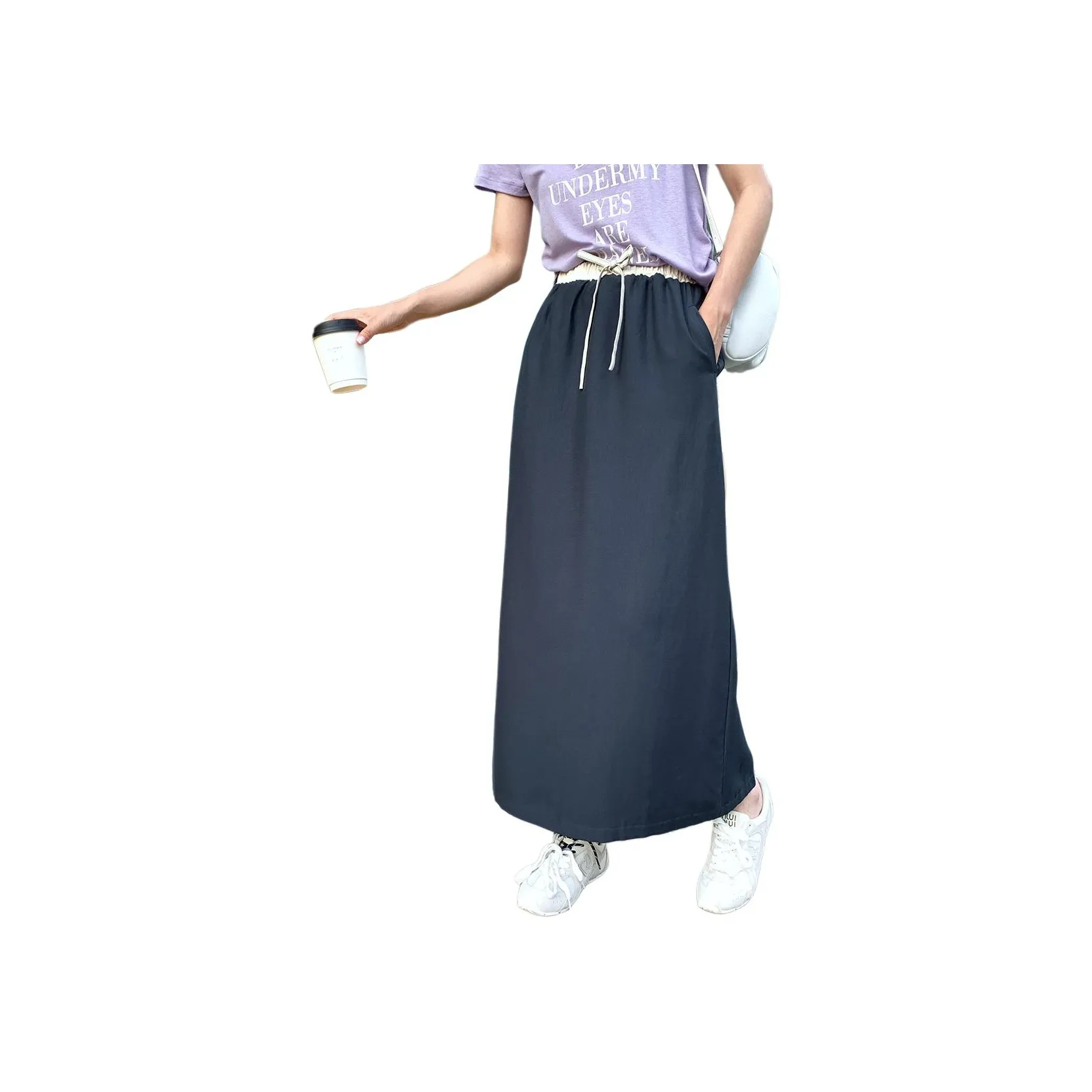 NANING9 Повседневный Длинный Юбка Женская Темно-синий