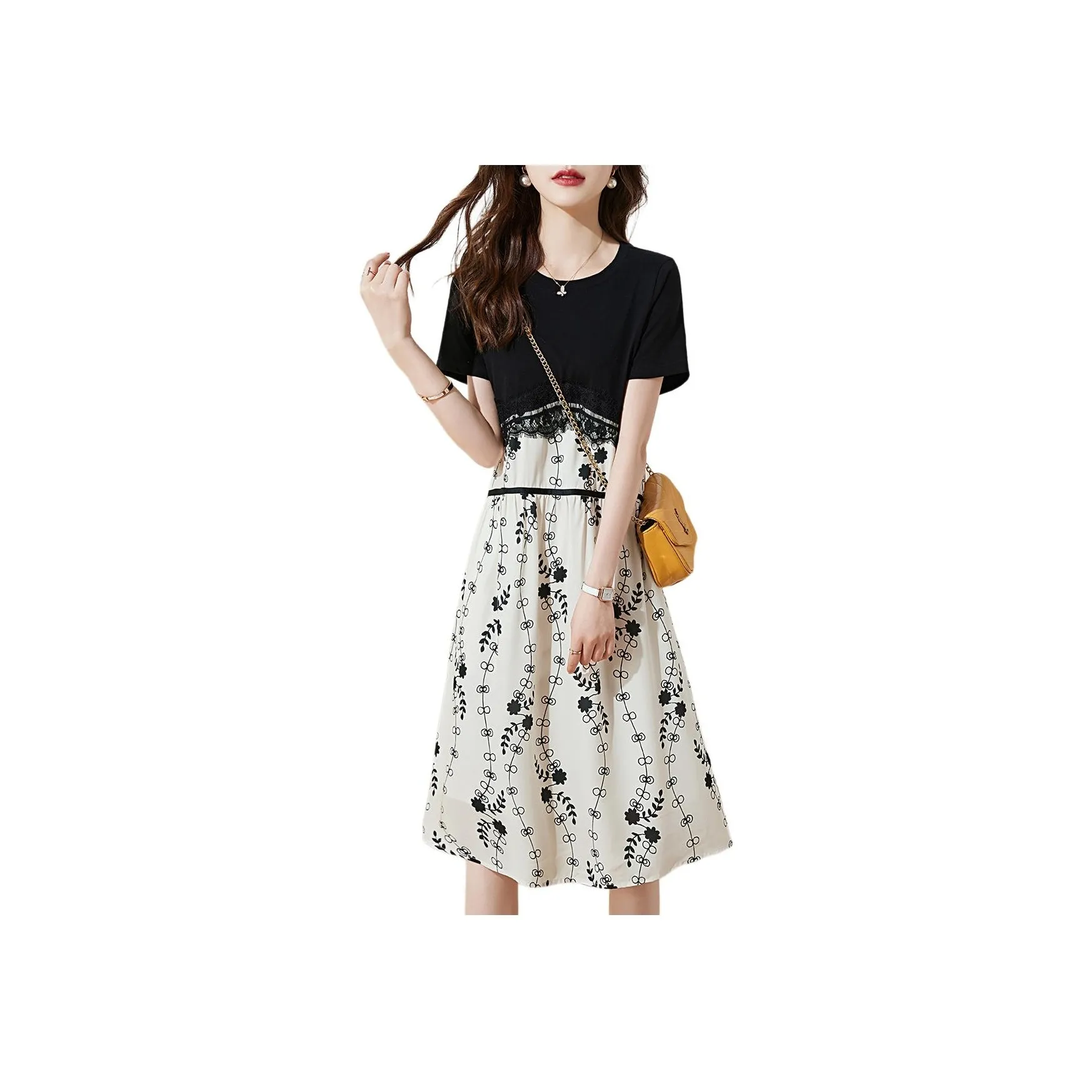 Mo Han Yi Mei Short Sleeved Dresses Women's Black White