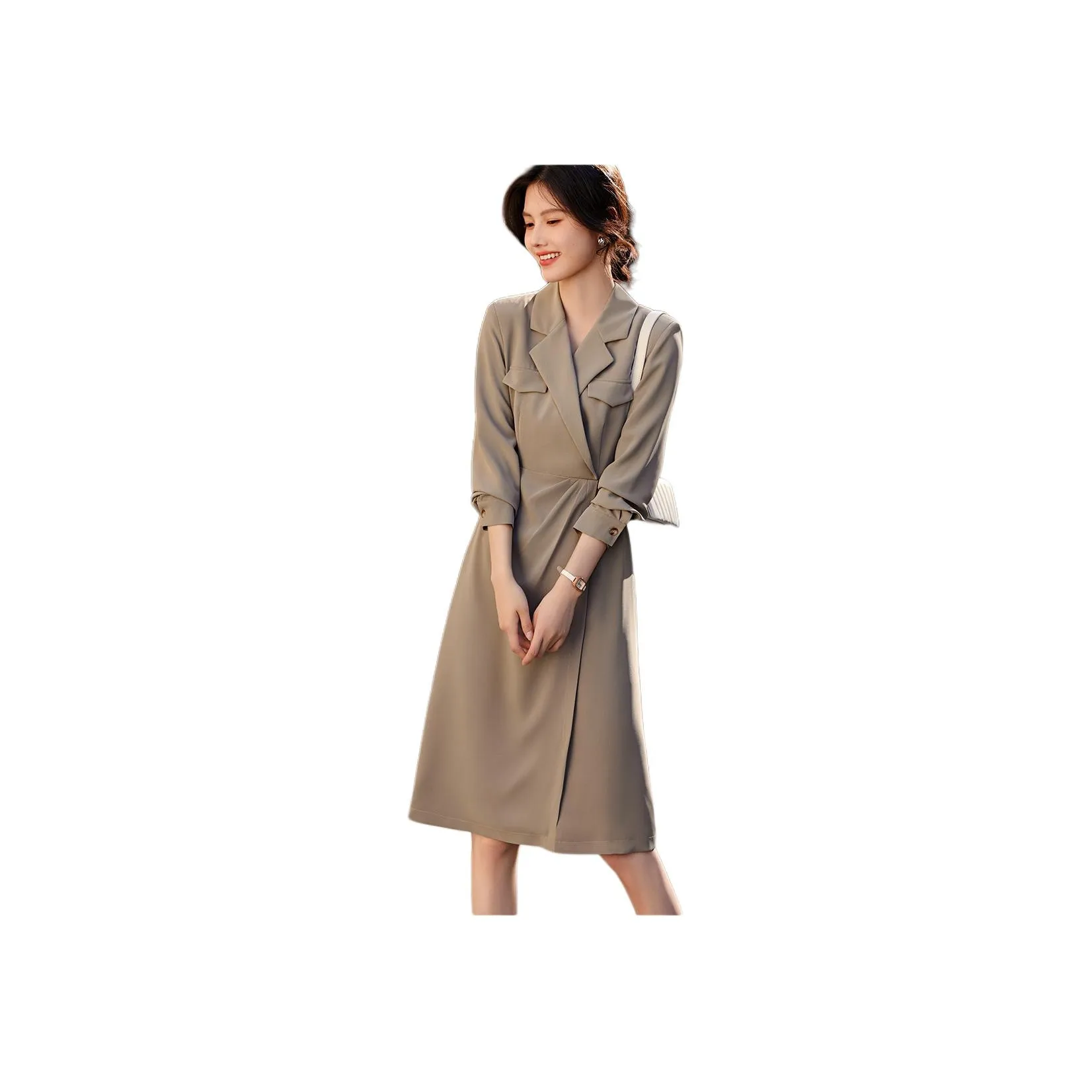 XWI SS24 Длинное платье с длинным рукавом женское хаки зеленый