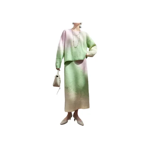 DESIGNER UNCLE Розовый зеленый градиентный женский комплект с юбкой