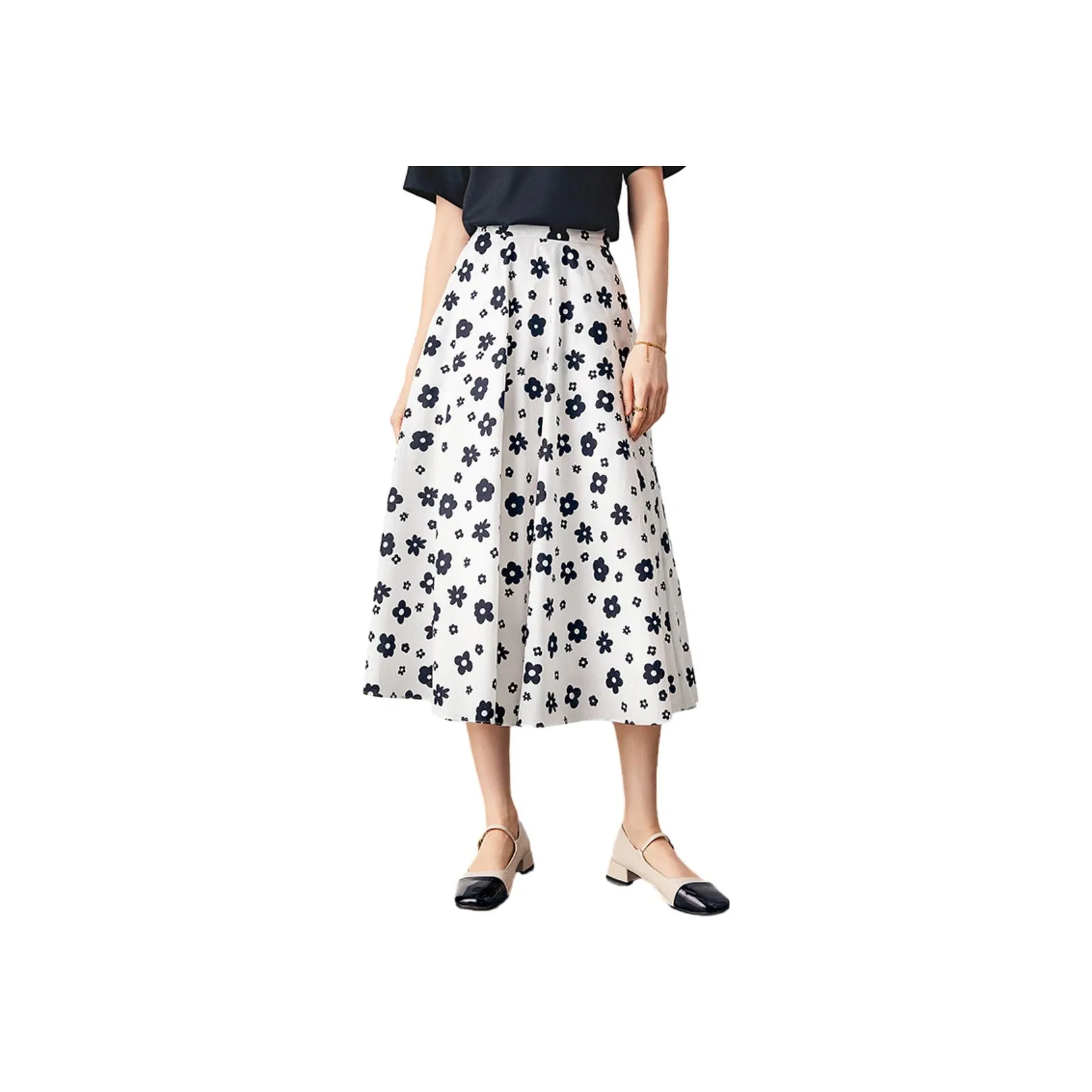 Famanxuan Casual Long Skirt Women's Black White Print
