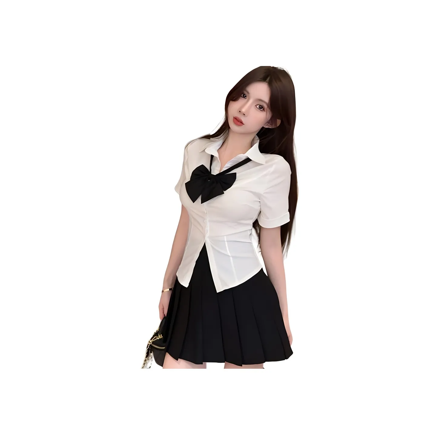Garbege Uniform Women's White Shirt Bow Black Skirt Set