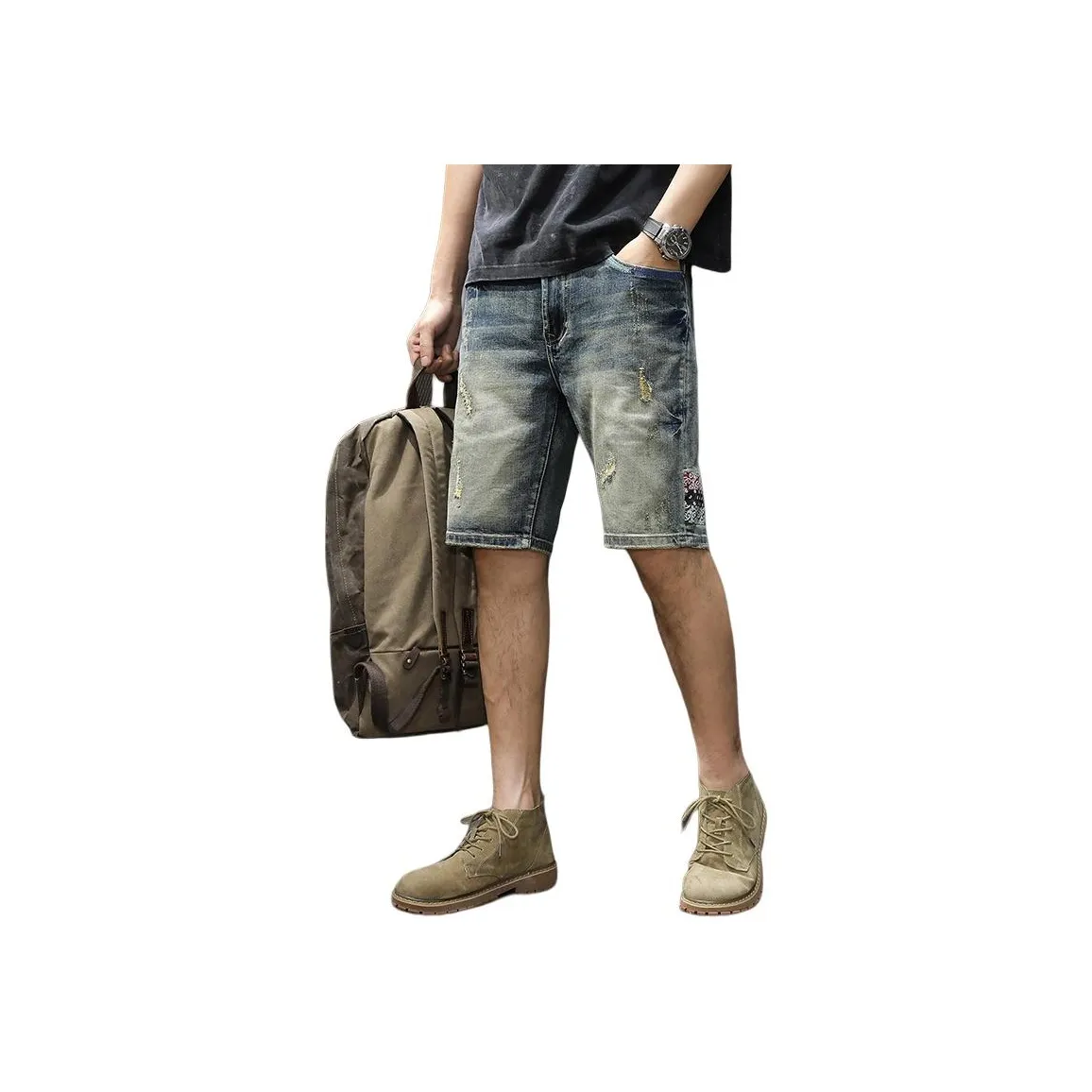 QIANJINNIU Винтажные синие мужские джинсовые шорты