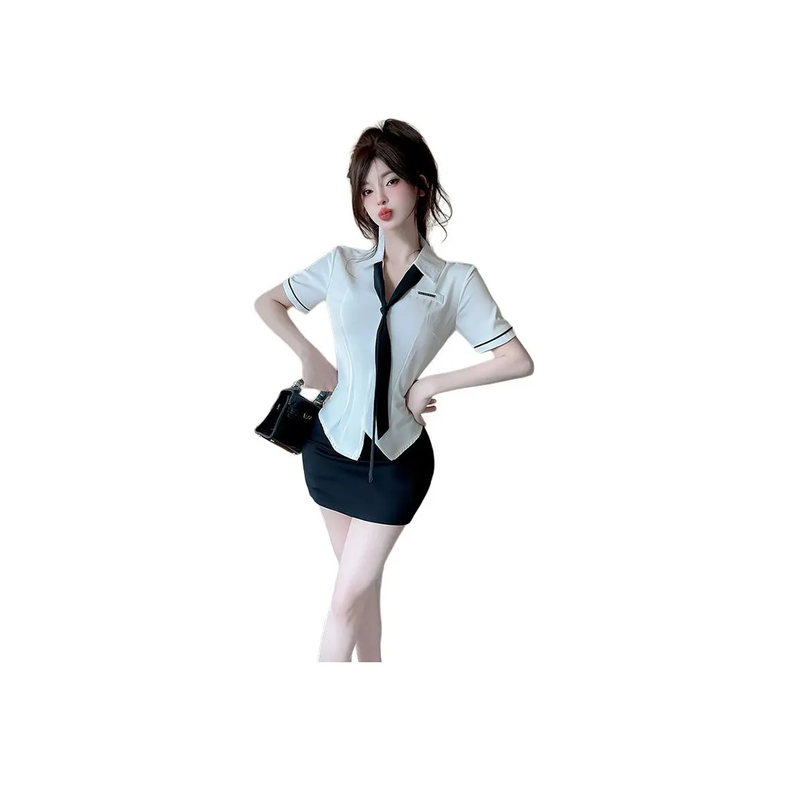 DGMZ Uniforms Women's White Shirt Tie Black Skirt Clothing Sets