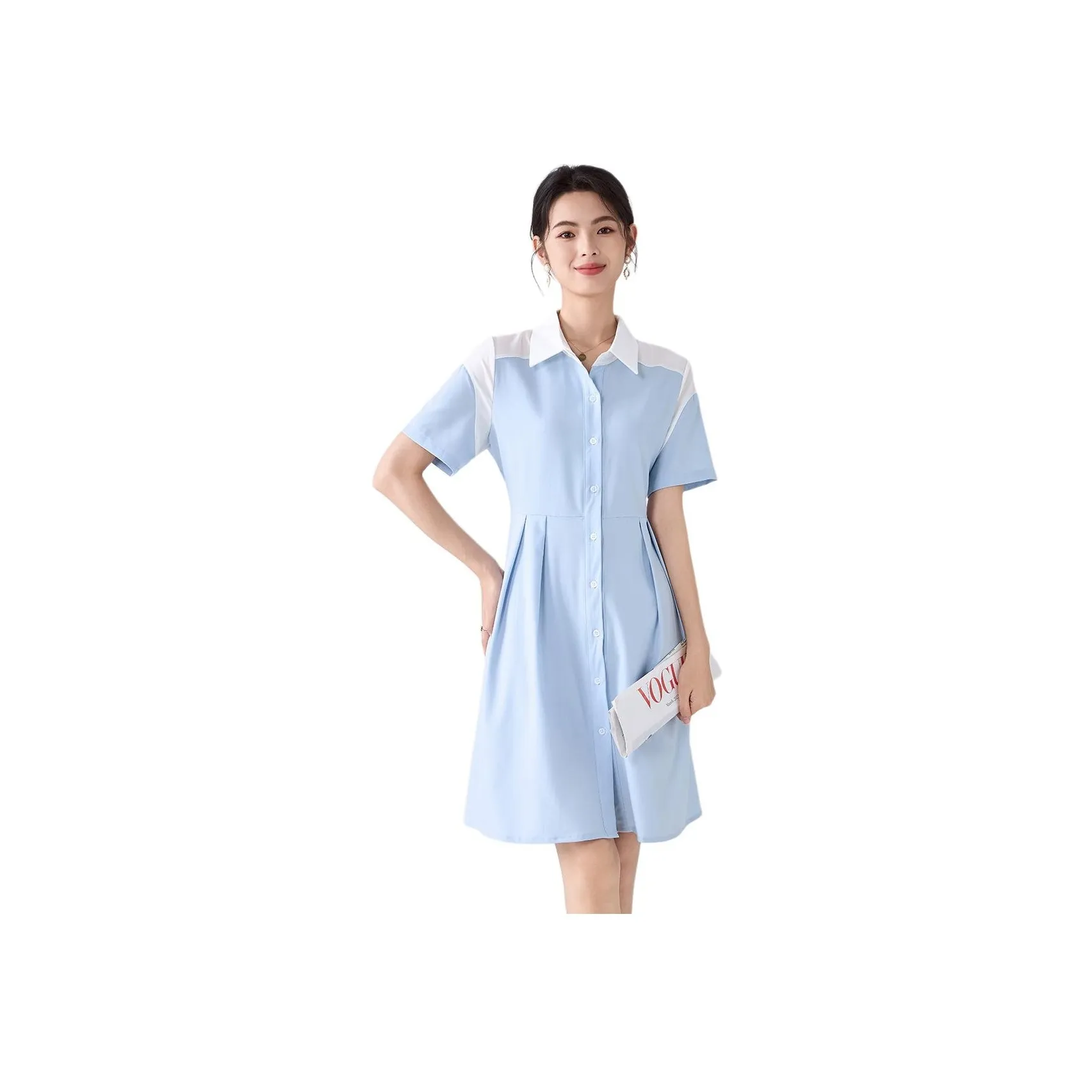 Love Elaine Short Sleeved Dress Women's Color Block Blue