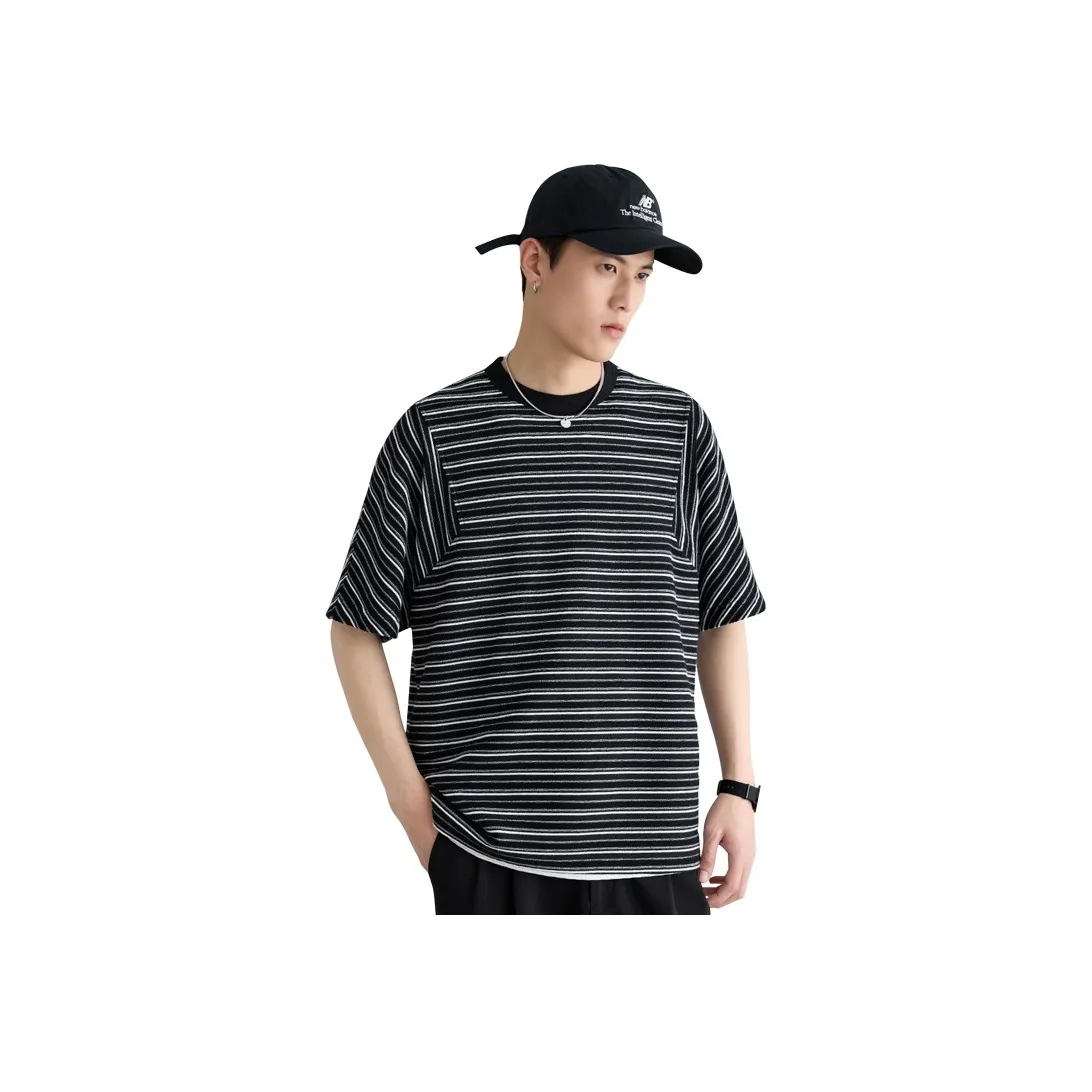 A.B.X Custom LOGO Knitted Rib Silhouette Crew Neck Pullover Short-Sleeved T-Shirts Men's