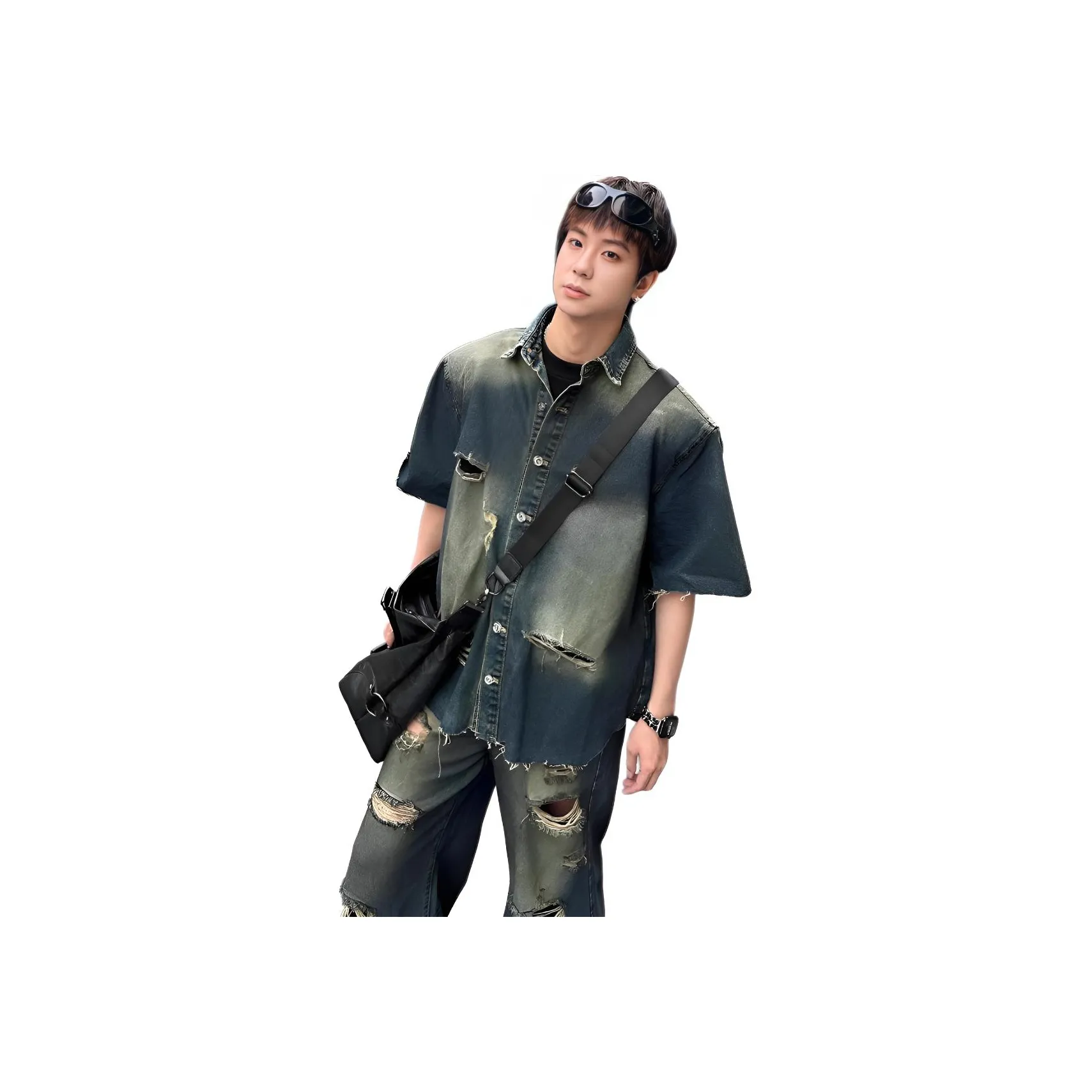 RENBEN1986 Винтажный синий унисекс рубашки