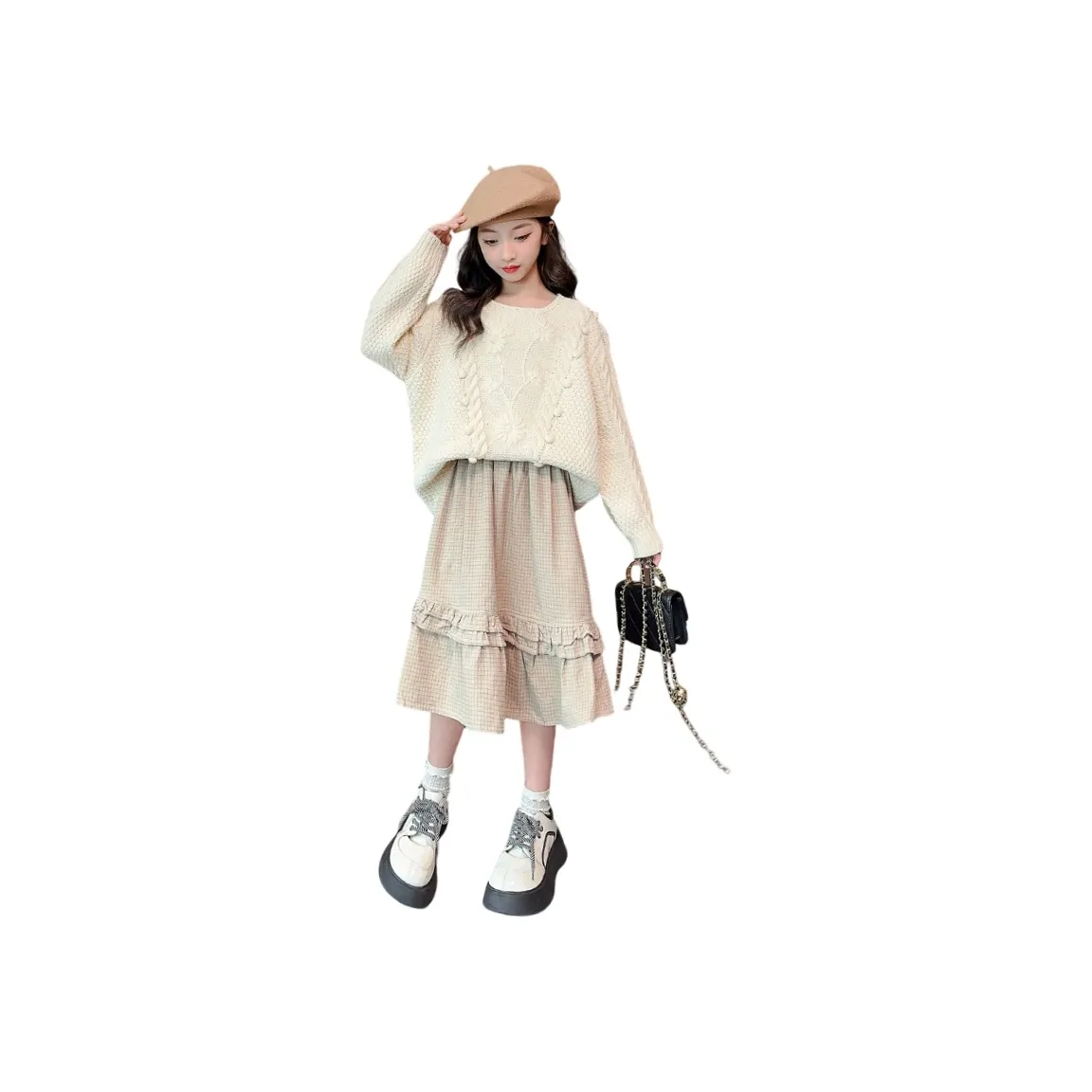 AIXINA Наборы одежды Экрю Свитер + Коричневая Юбка Школьный комплект с юбкой