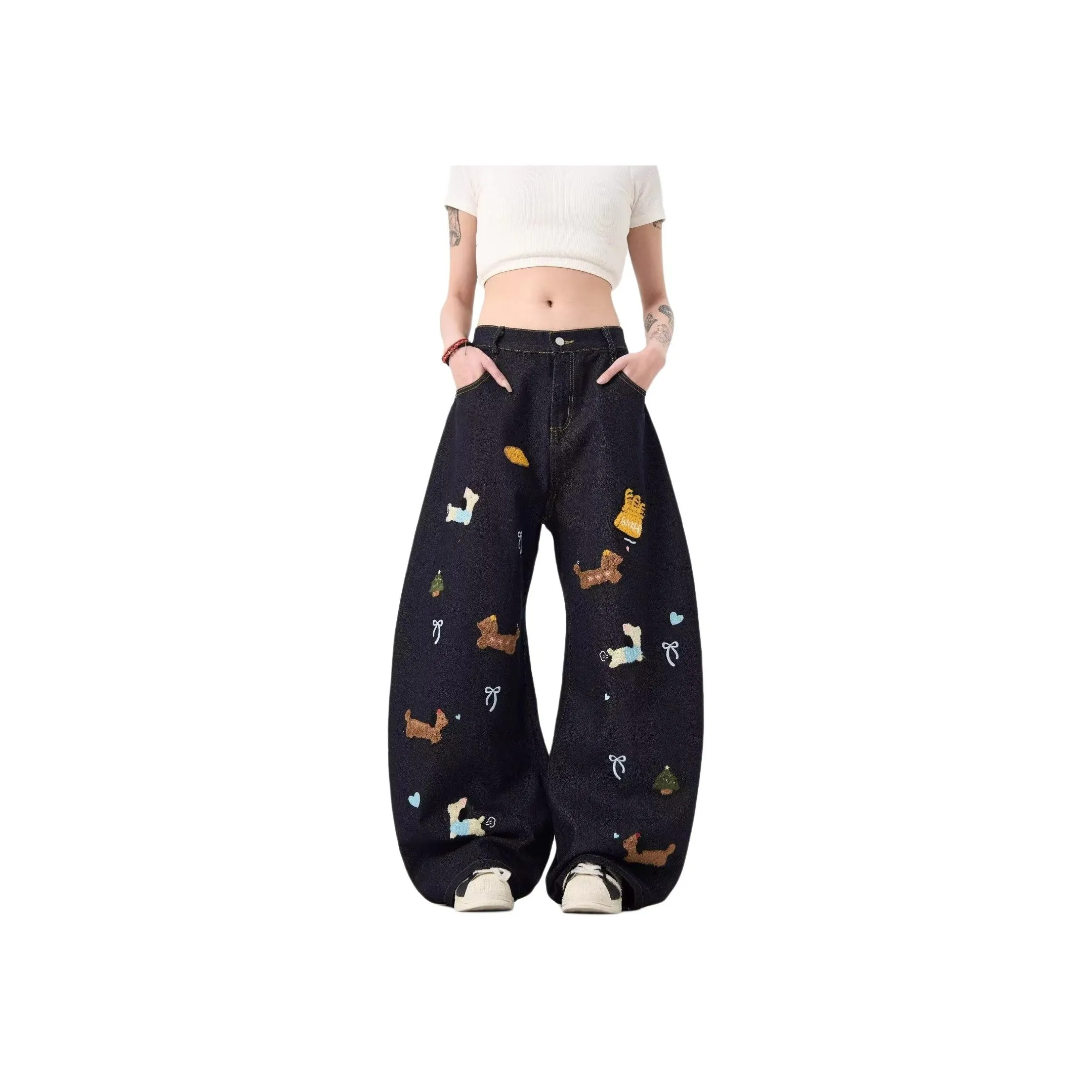 Flowers in water Темно-синий Женские Джинсы