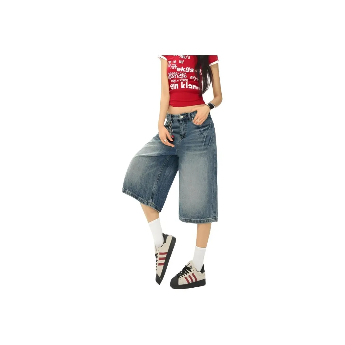 LANMOU 0195 Выстиранный Синий SEVEN Eighths Женские Джинсы