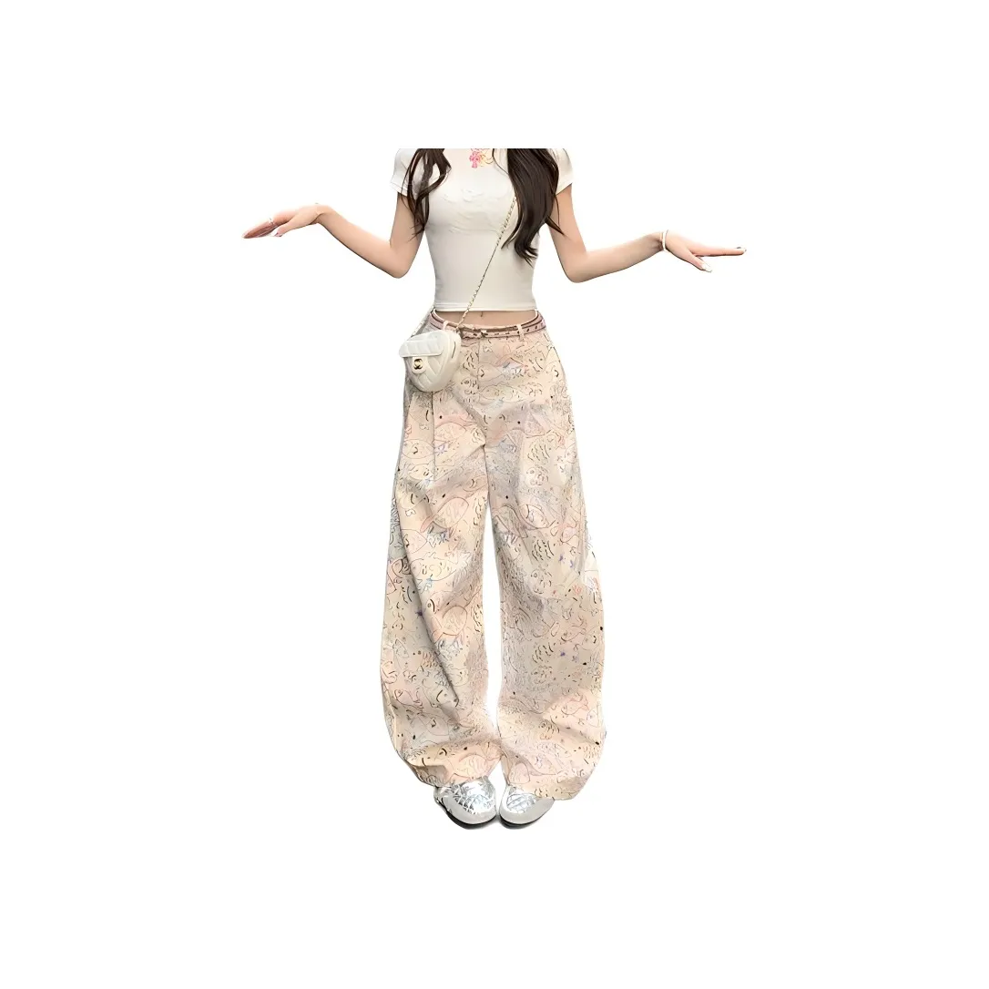 YEARNED Повседневные брюки Женские Граффити Рыбка