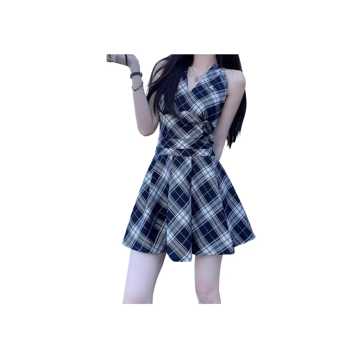 ROBINHOOD Slip Dresses Women's Black White Plaid