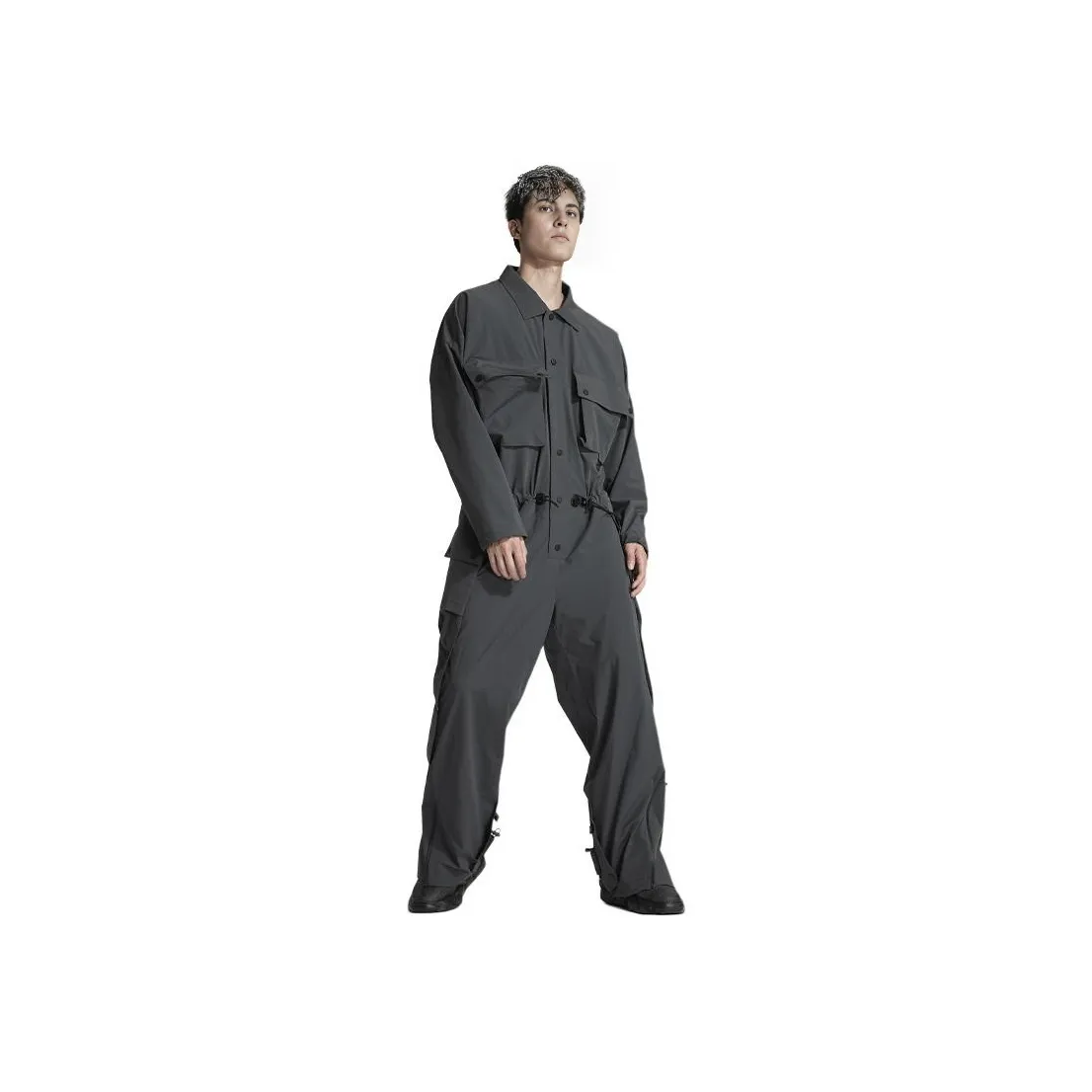 NORVINCY Cinched Waist Long Sleeved One Piece Stretch Workwear Two Piece Set For Fall And Winter Unisex
