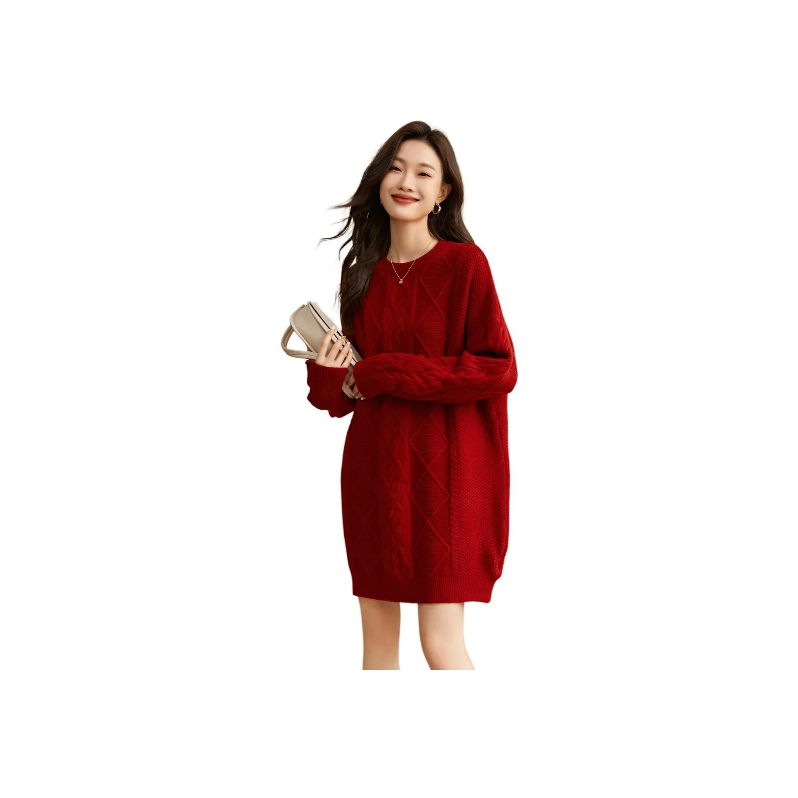 Mo Han Yi Mei Long Sleeved Dresses Women's Burgundy
