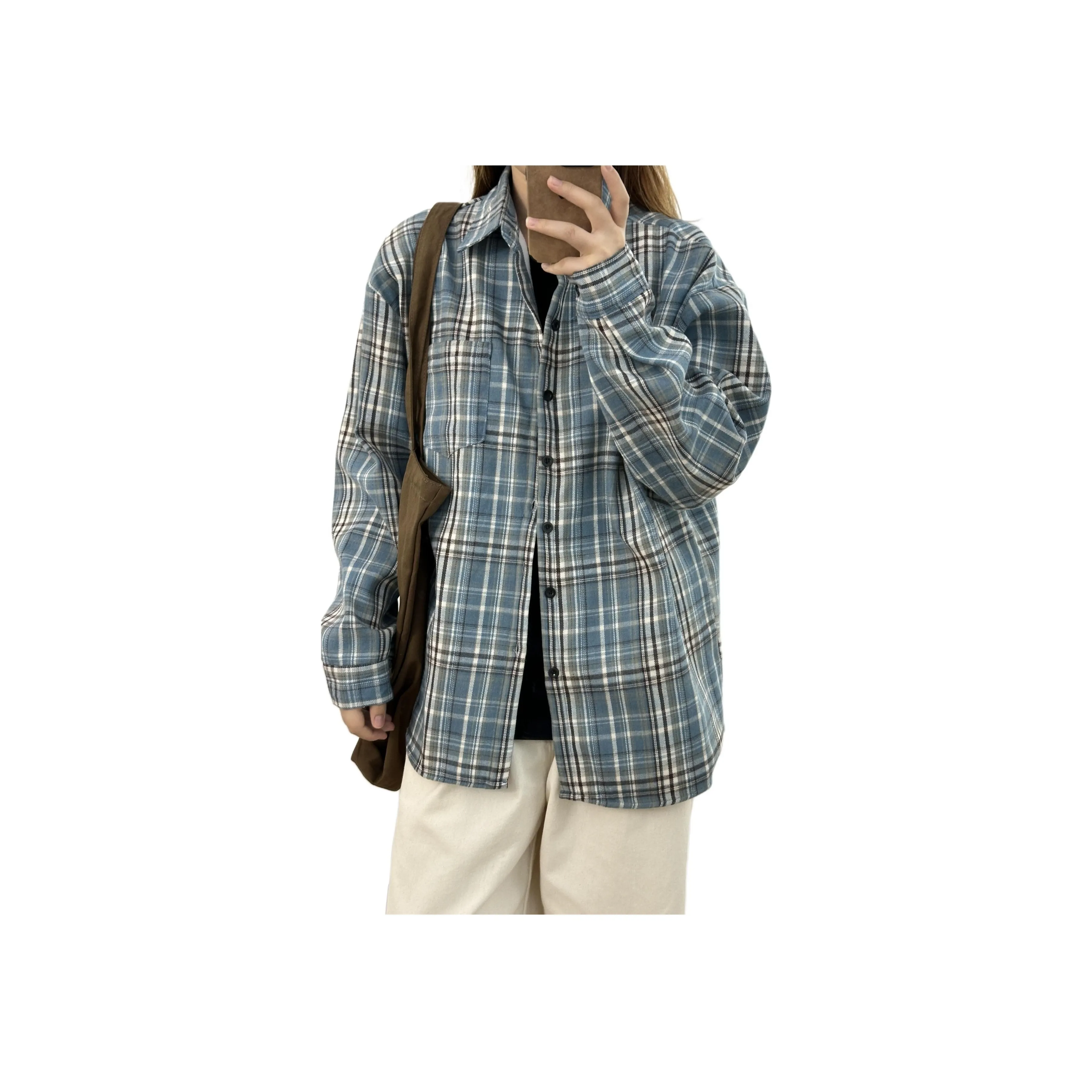 SONGXIER Blue Plaid Unisex Shirt SONGXIER Синяя Клетка Унисекс Рубашка