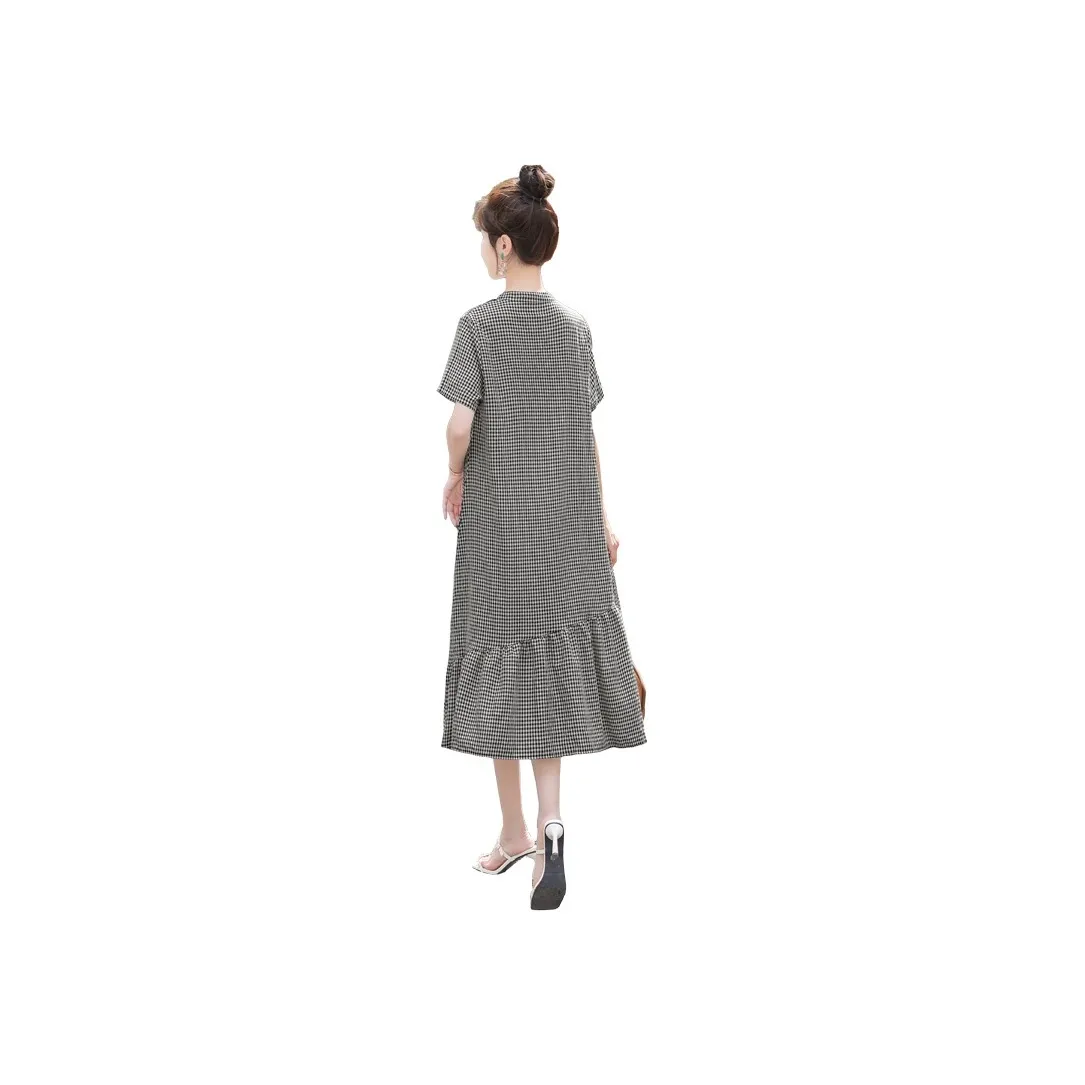 Cypress House Short Sleeved Dress Women's Black White Plaid