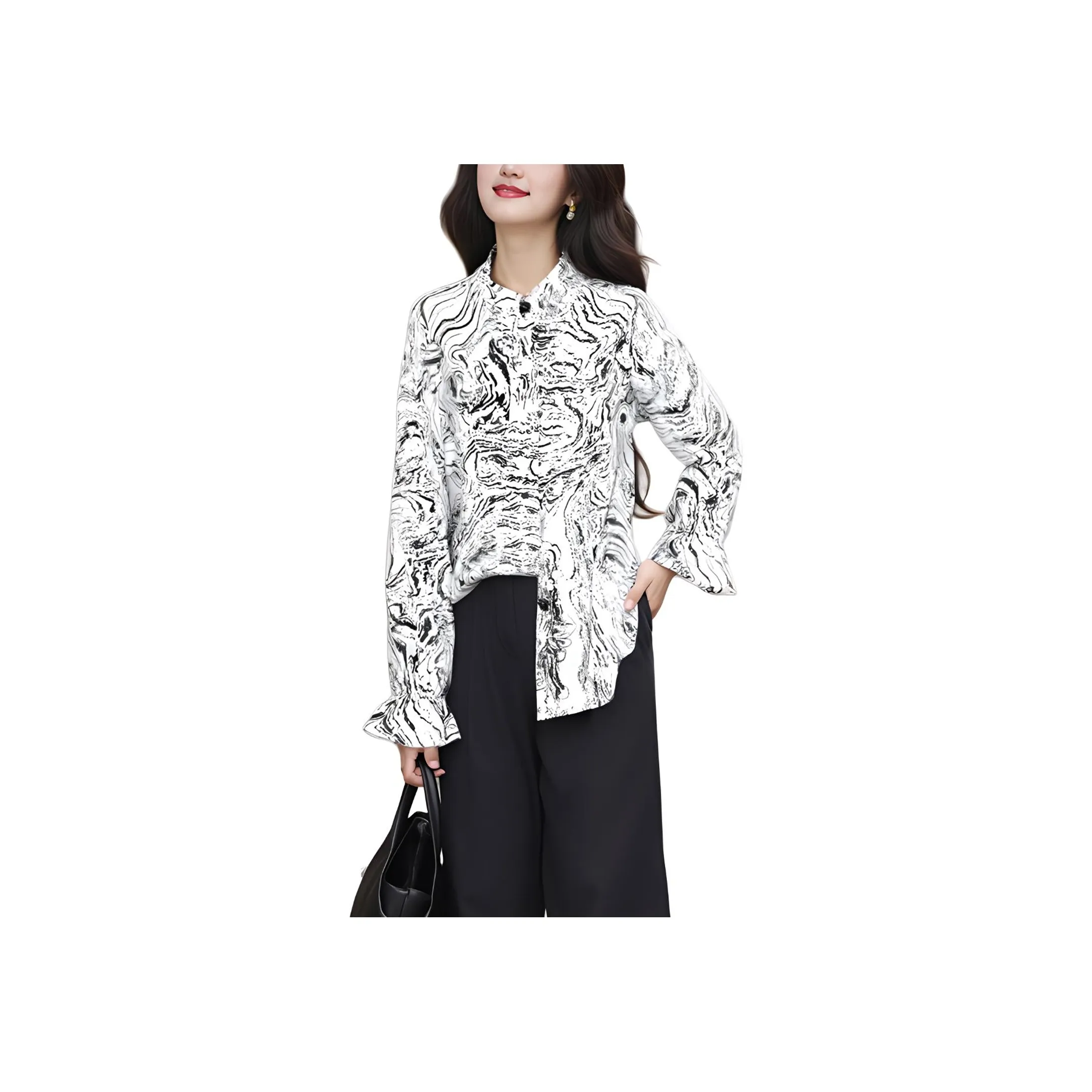 Wbwq Shirt Women's Black And White Floral
