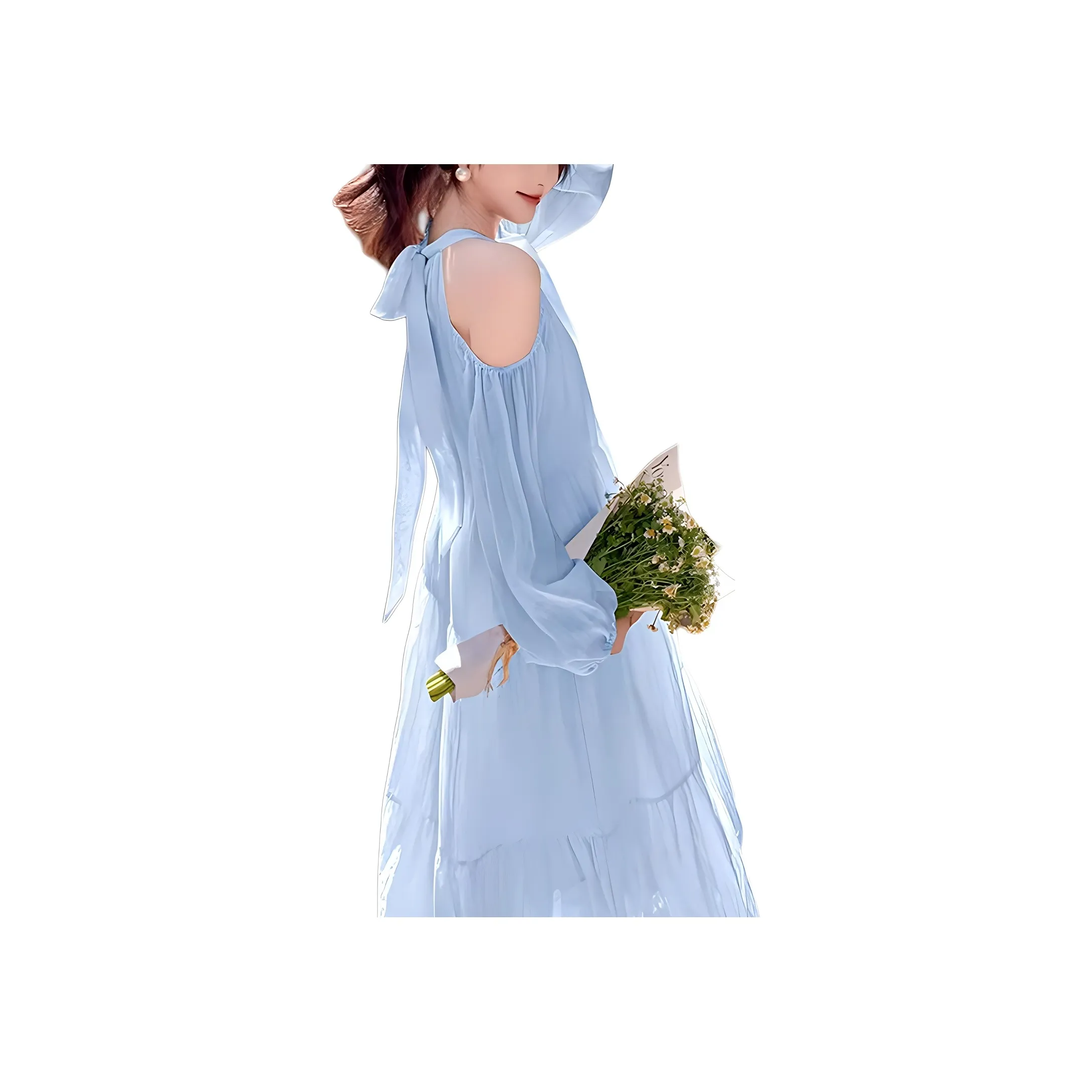 Wbwq Длинное платье с длинными рукавами женское небесно-голубой