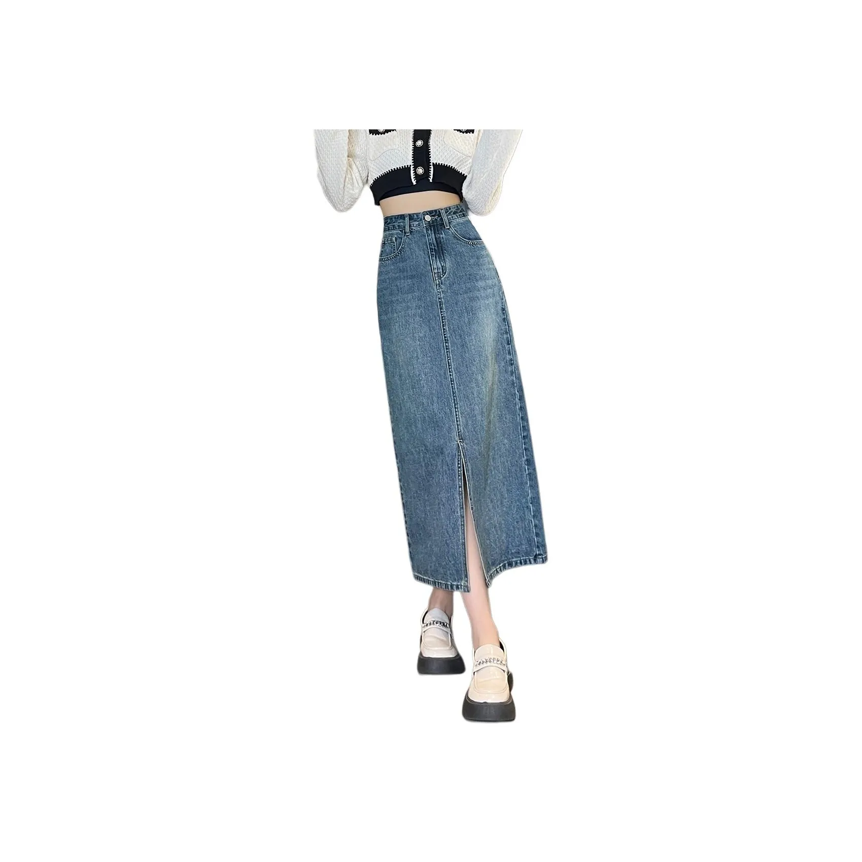 HIPPIEMISS Denim Long Skirt Women's Vintage Blue HIPPIEMISS Деним Длинная Юбка Женская Винтажный Синий