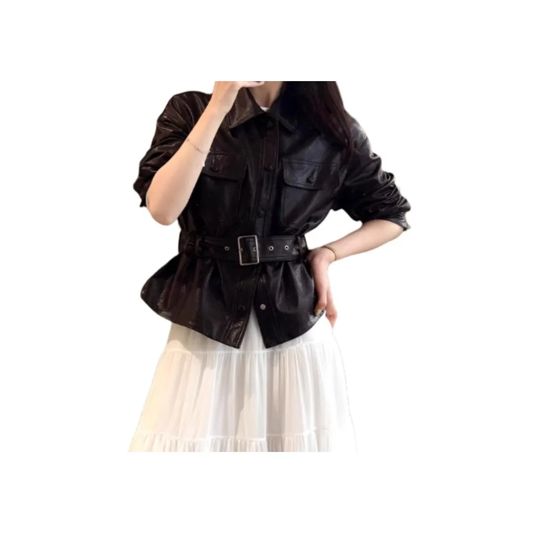 Mu Xiao Xin Черный ремень Женские куртки