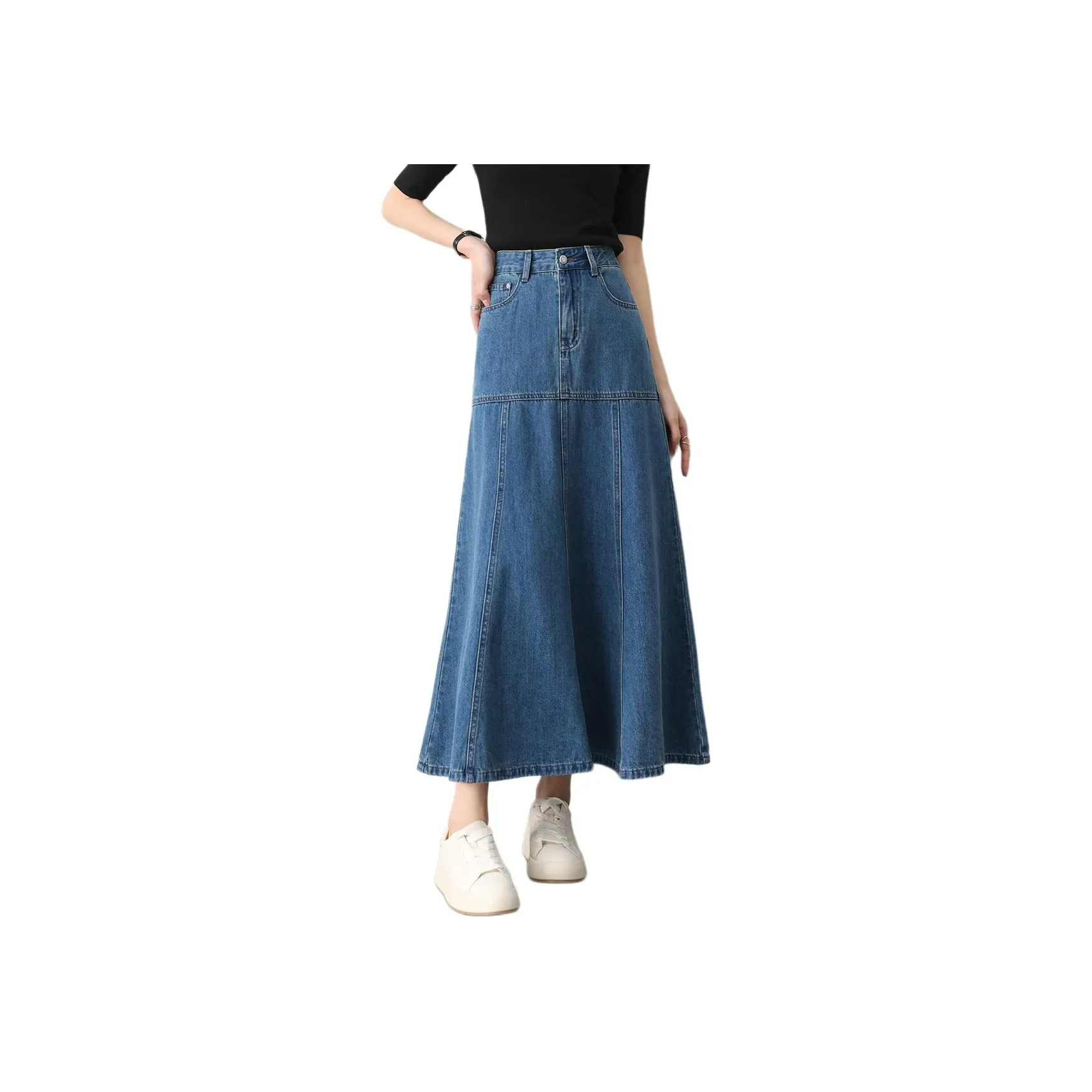 HIPPIEMISS Denim Long Skirt Women's Light Blue