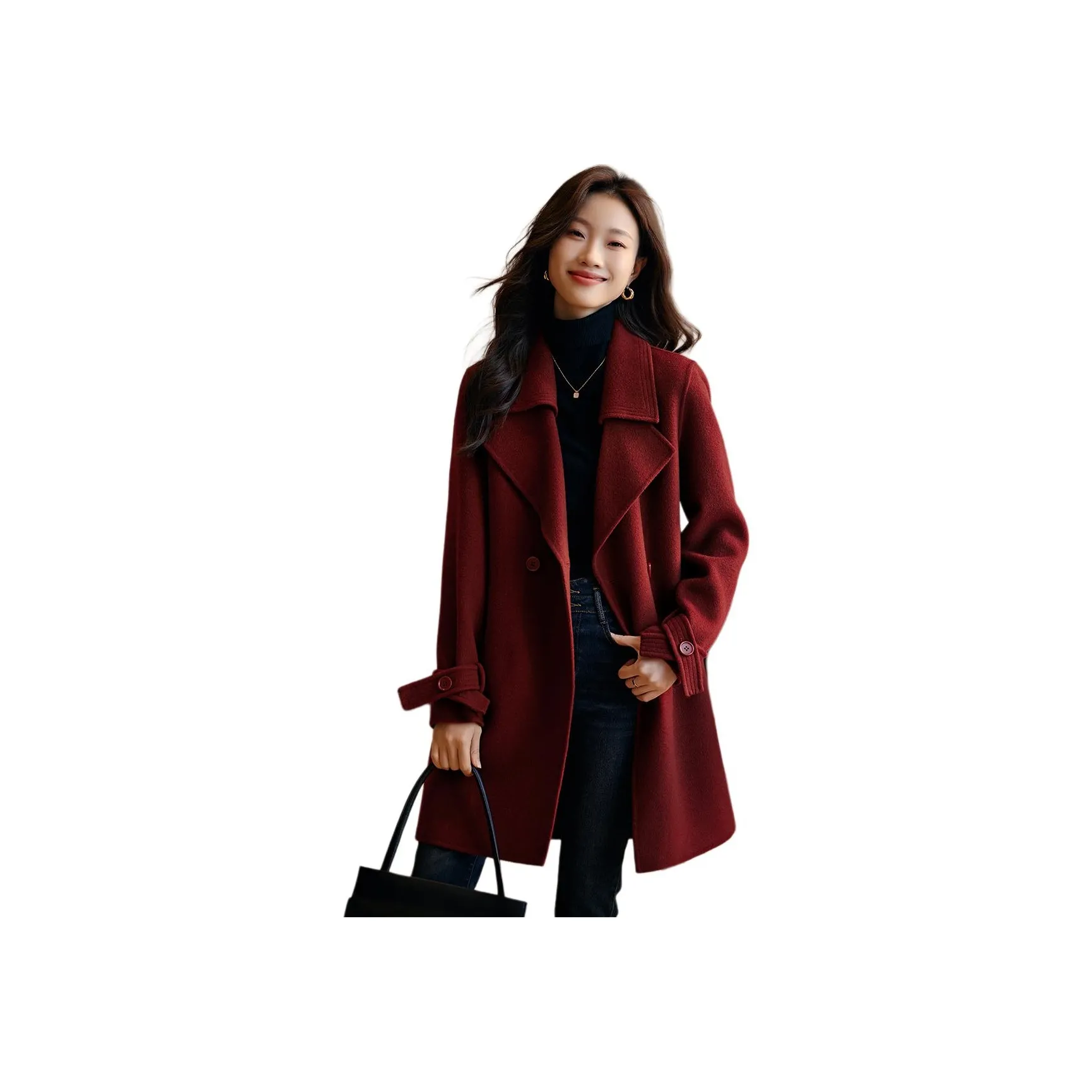 Mo Han Yi Mei Coats Women's Burgundy