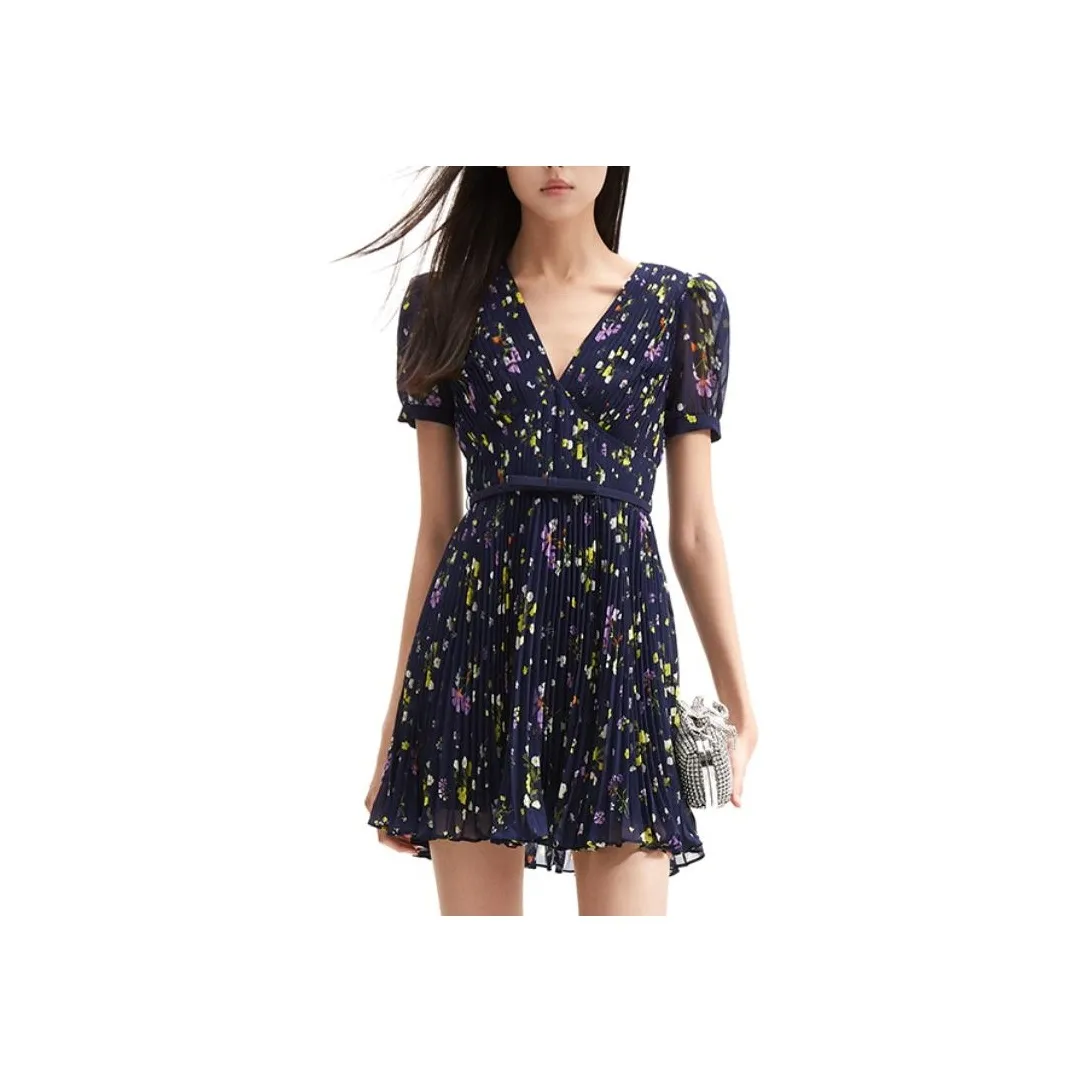 Self portrait Short Sleeved Dress Women's Blue Floral