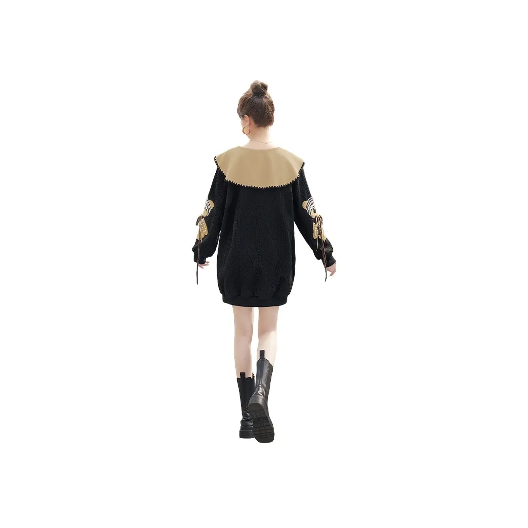 Cypress House Long Sleeved Dress Women's Black & Khaki & Khaki