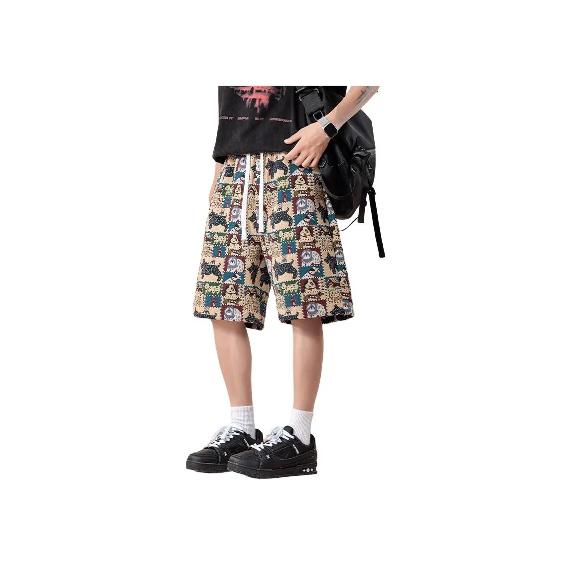 ADOONGA Casual Shorts Unisex Embroidery Dog