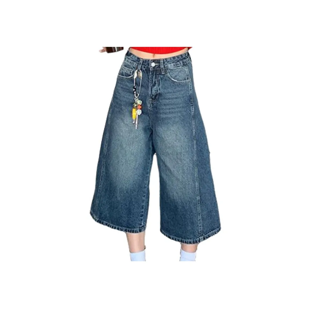 NVRFRGT Denim Shorts Women's Dark Indigo Blue Capri Pants