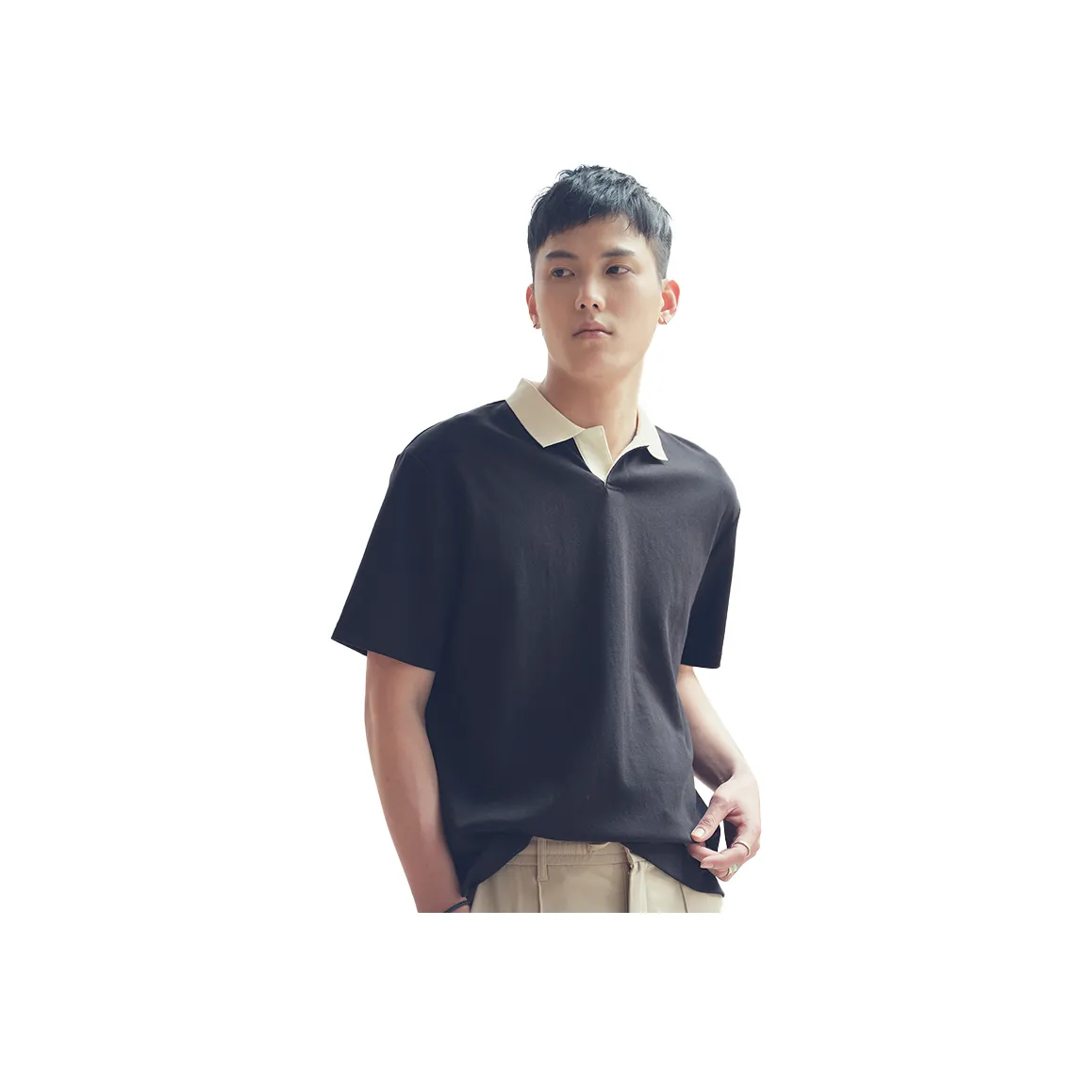 A.B.X Color Block Lapel Short Sleeved Polo Shirt Men's