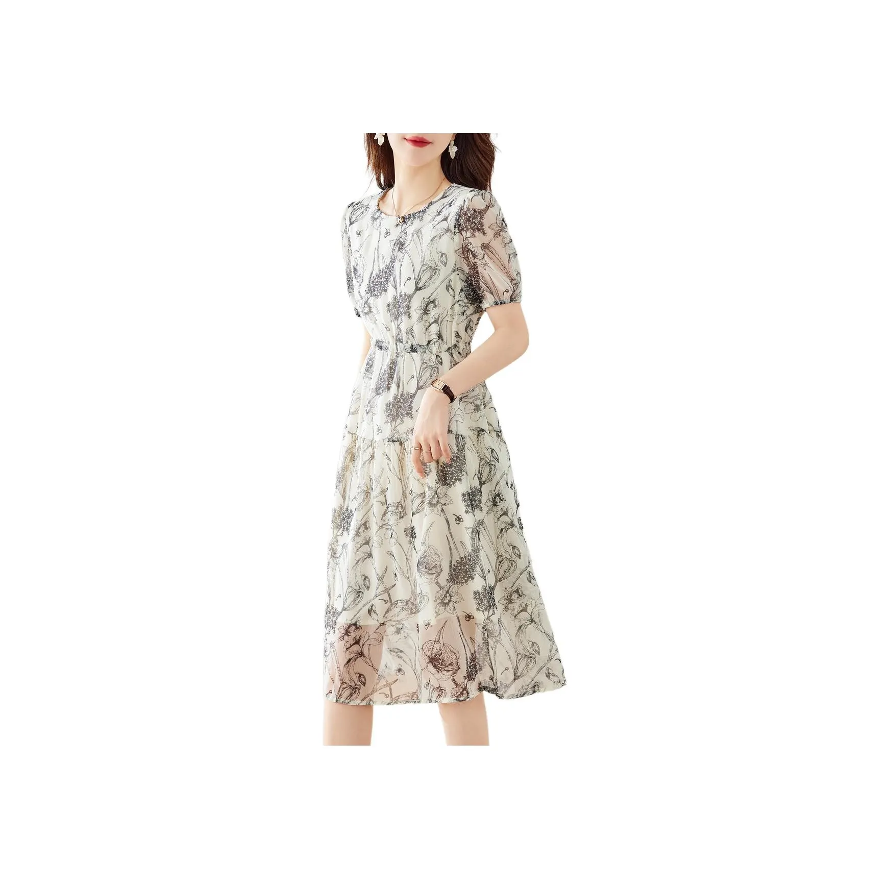 Still Quiet Short Sleeved Dress Women's Black Beige