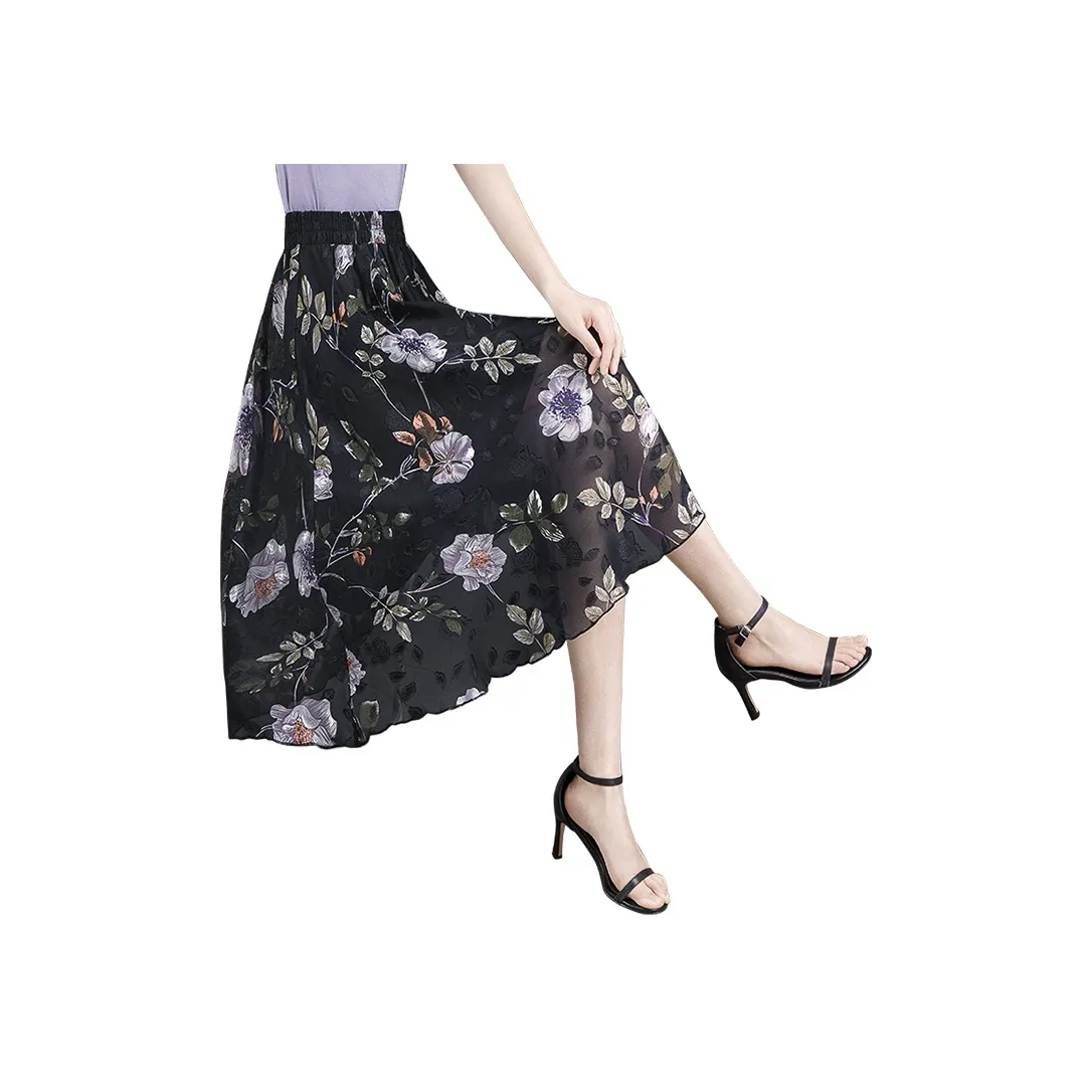Cypress House Casual Long Skirt Women's Navy Blue With Floral