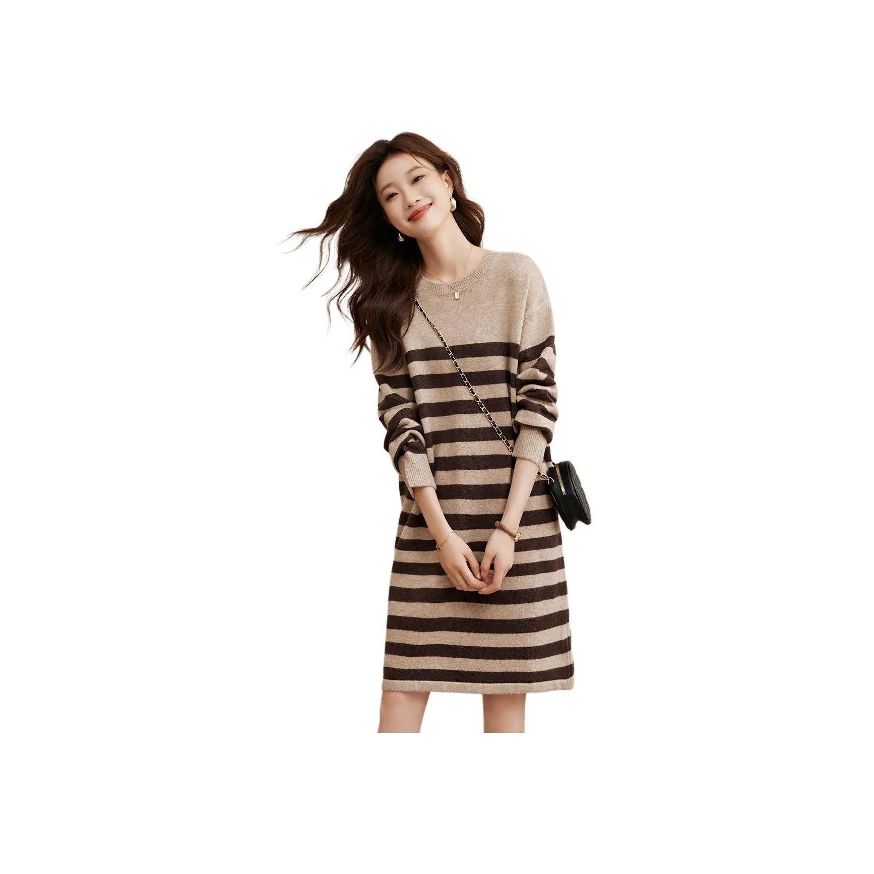 Mo Han Yi Mei Long Sleeved Dress Women's Coffee