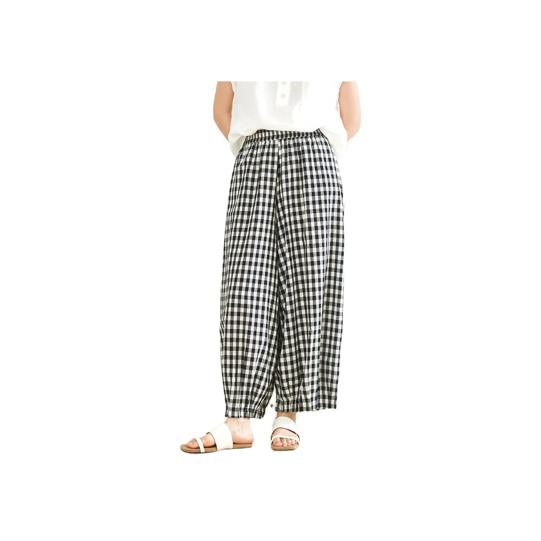 ZIMO Black Plaid Women's Casual Pants ZIMO Черные Клетчатые Женские Повседневные Брюки