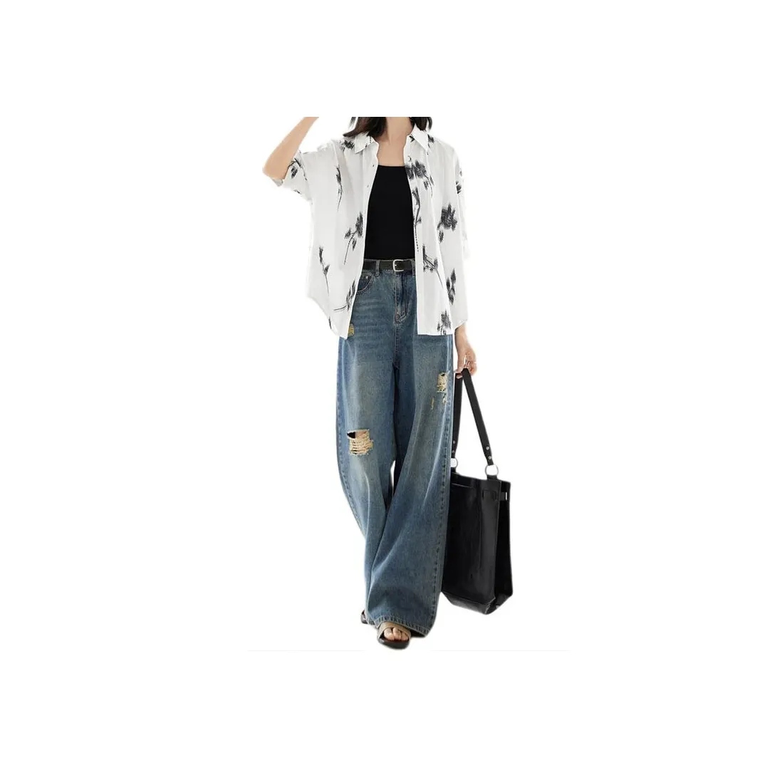 DIALOGUE x KAIYILAIWEN,LIANMINGKUAN Shirt Women's Black White Rose Print