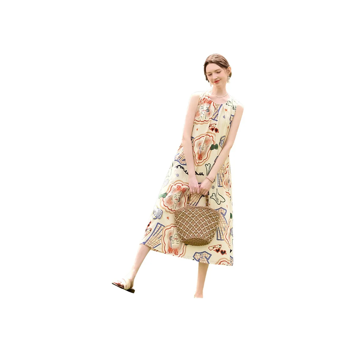 TOUCH Светло-желтый Граффити Женские Платья без рукавов