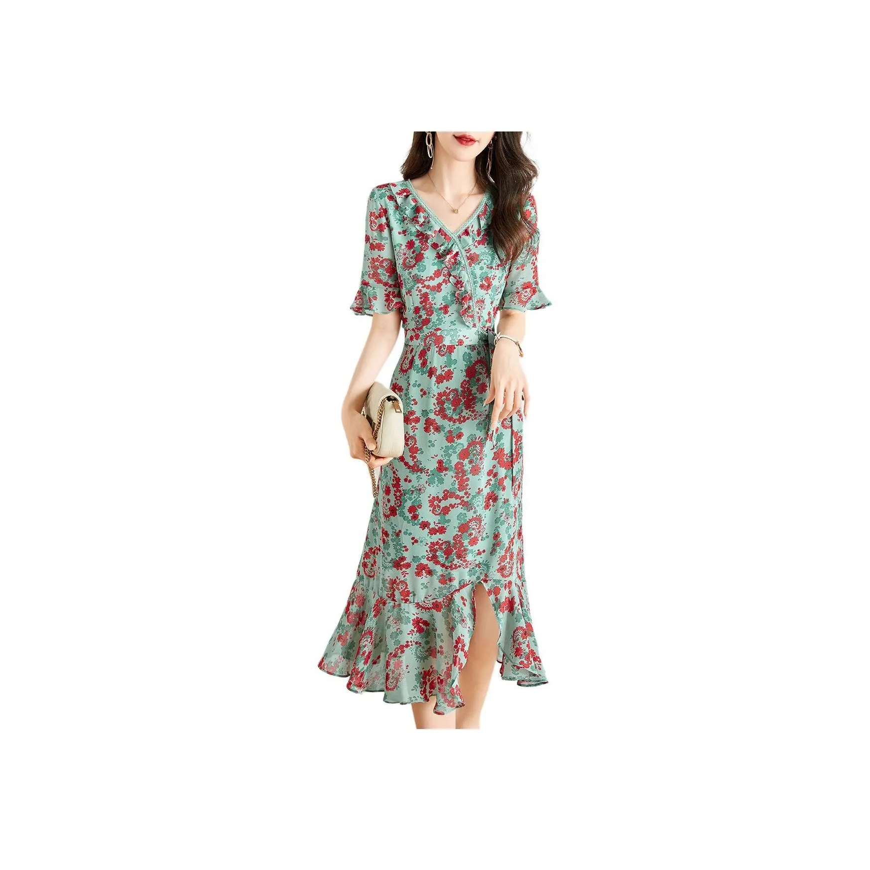 Mo Han Yi Mei Short Sleeved Dresses Women's Green