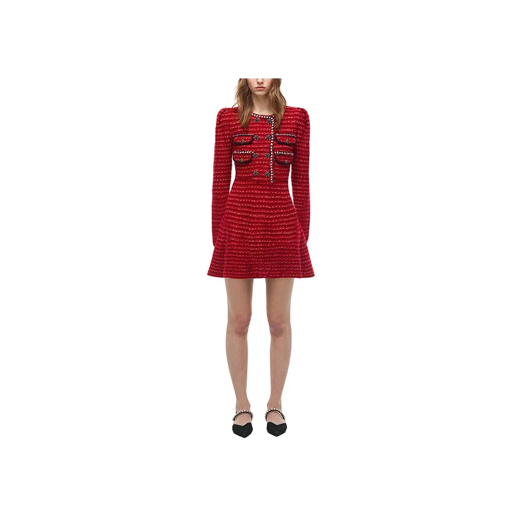 Self portrait Long Sleeved Dresses Women's Burgundy