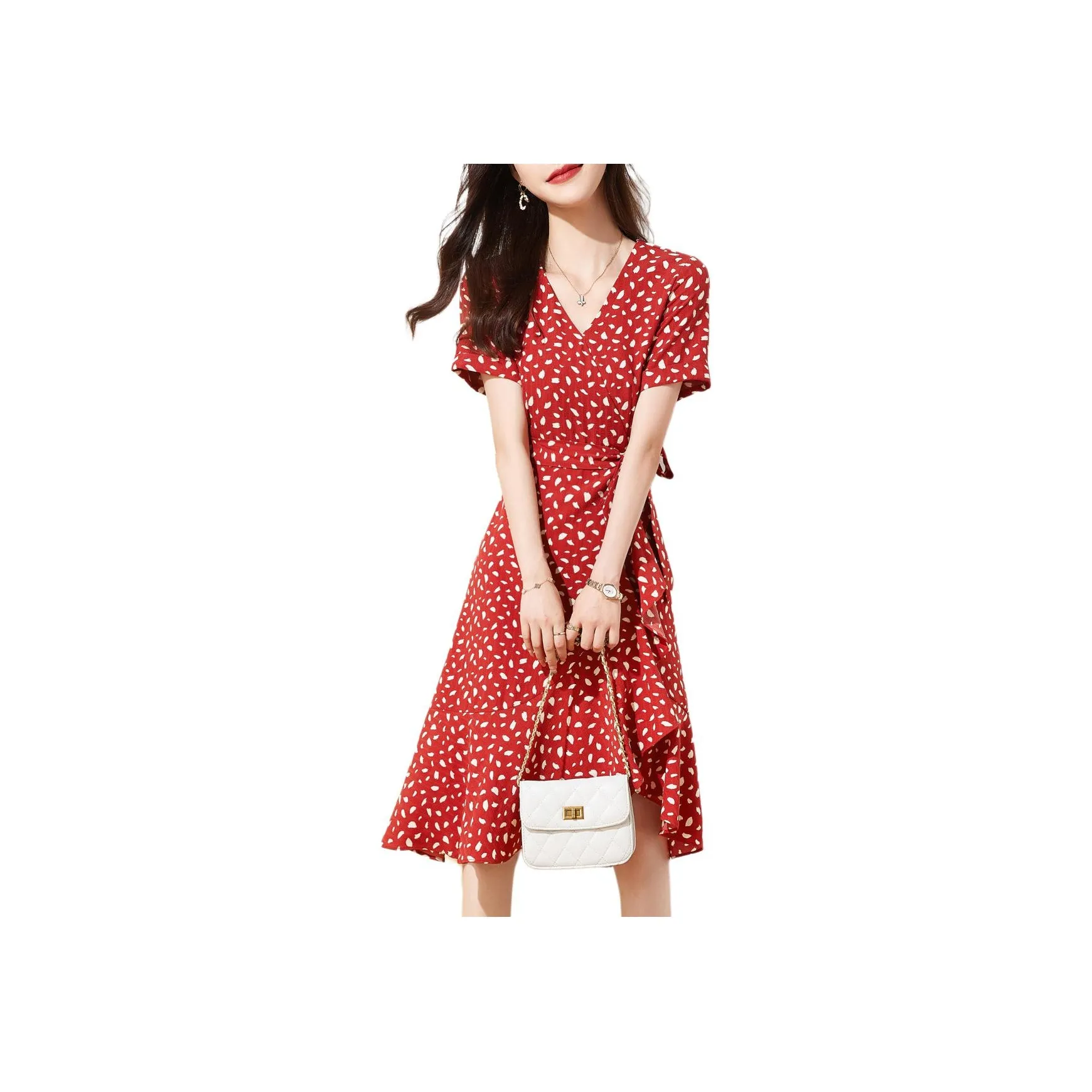 Mo Han Yi Mei Short Sleeved Dress Women's Red