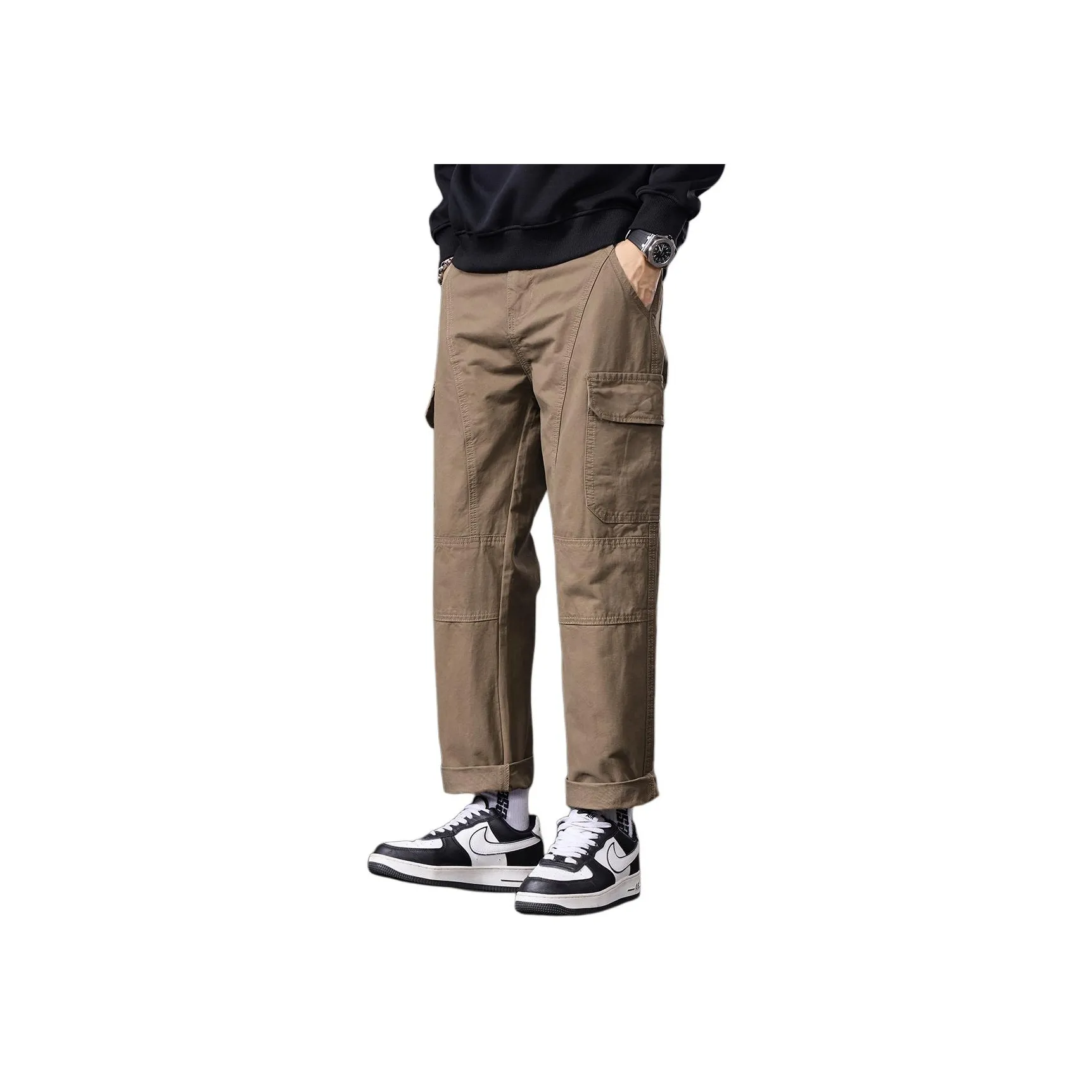 Tonlion Casual Pants Unisex Dark Brown
