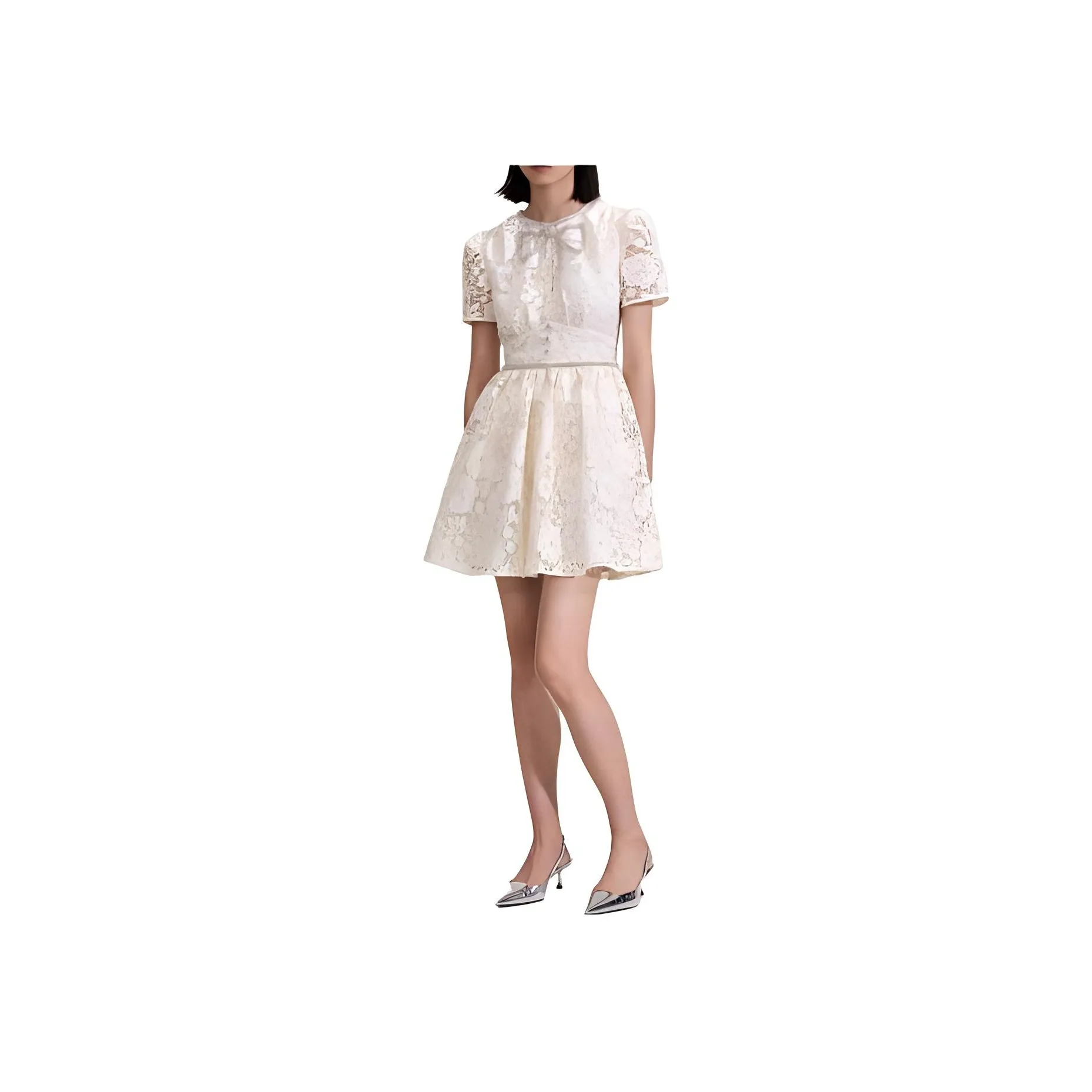 Self portrait Short Sleeved Dress Women's Cream