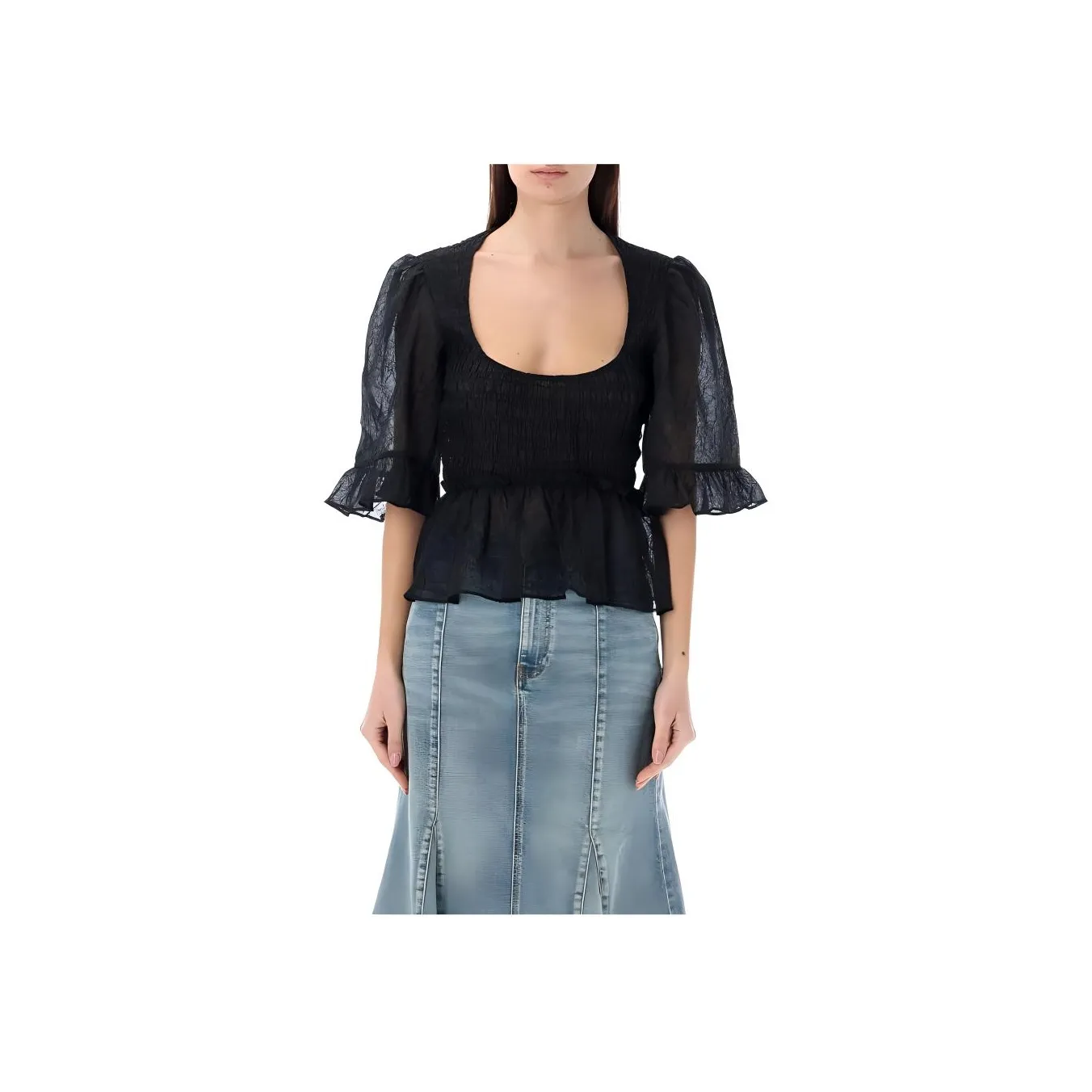 GANNI Crinkled Georgette Smock Blouse