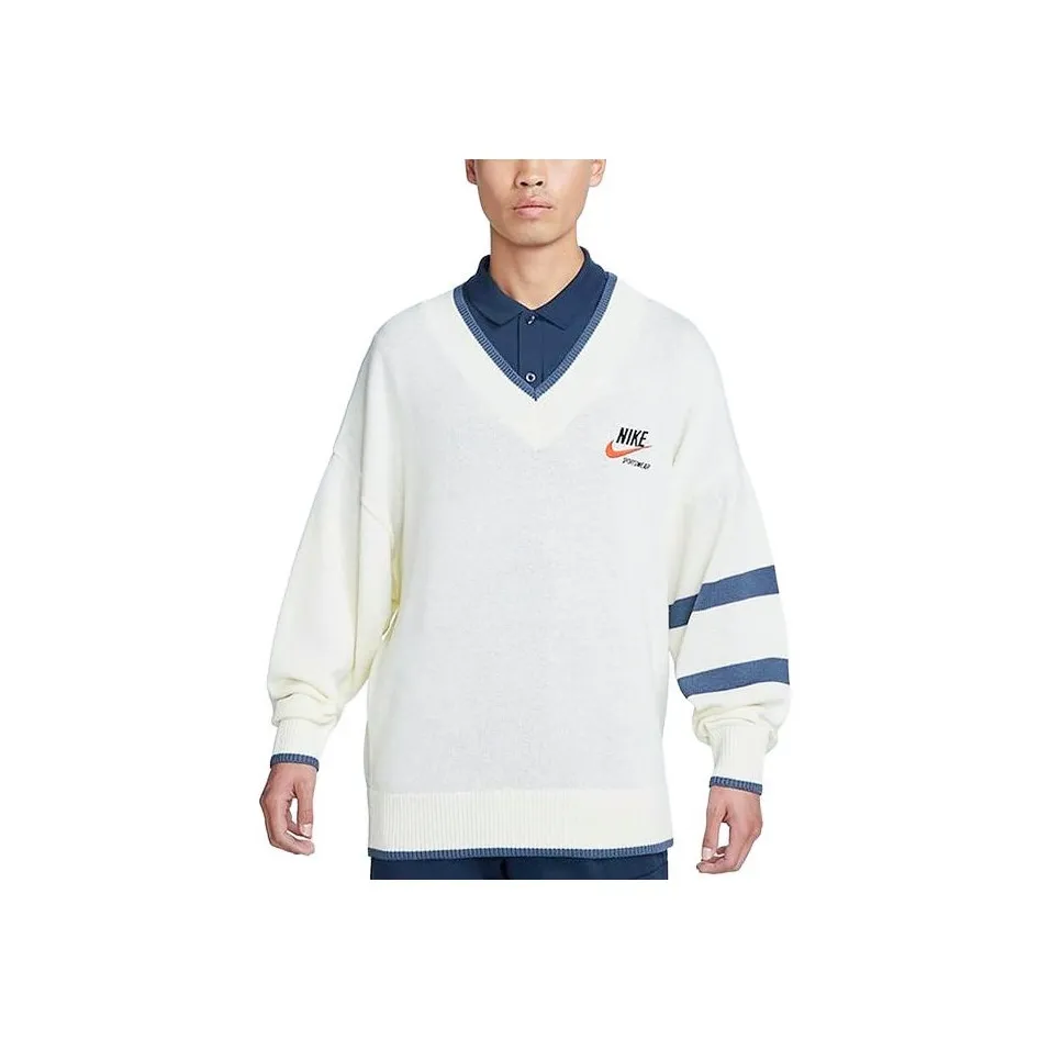 Nike SS23 Men's Trend Striped Print Pullover Sweater Off-White